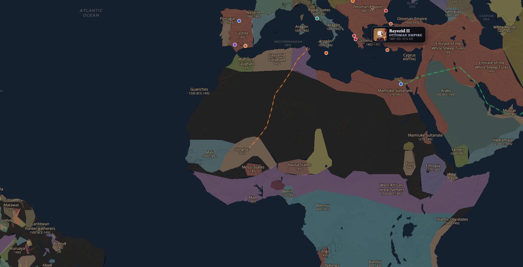 The ChronoAtlas map in 1490 AD