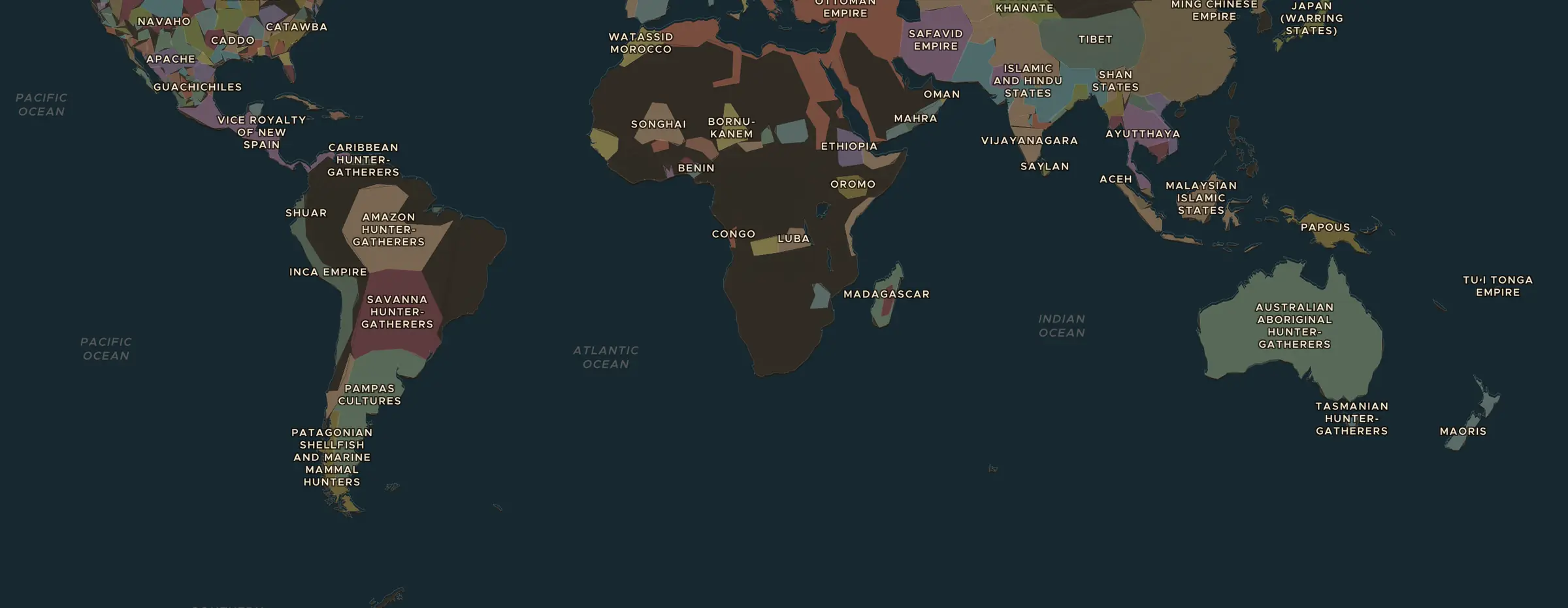 The ChronoAtlas map in AD 1530, with the places this lesson visits