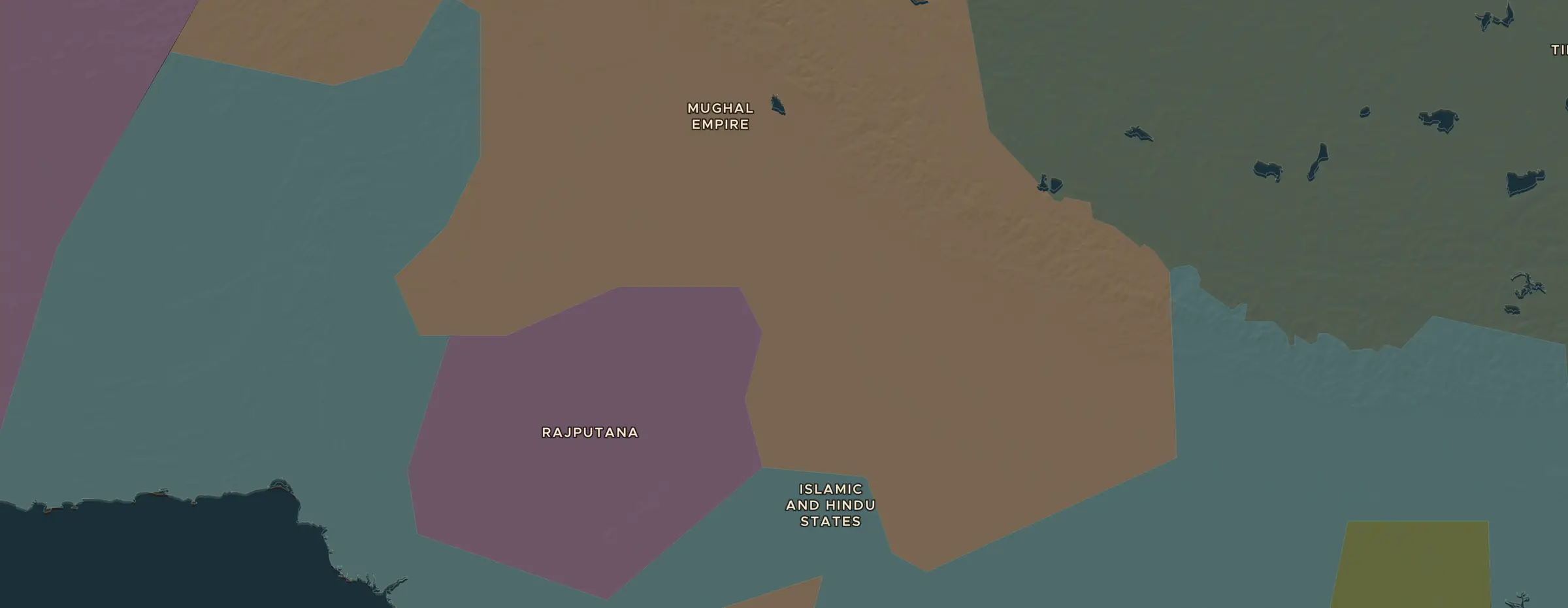 De ChronoAtlas-kaart in 1600 n.Chr., met de plekken uit deze les