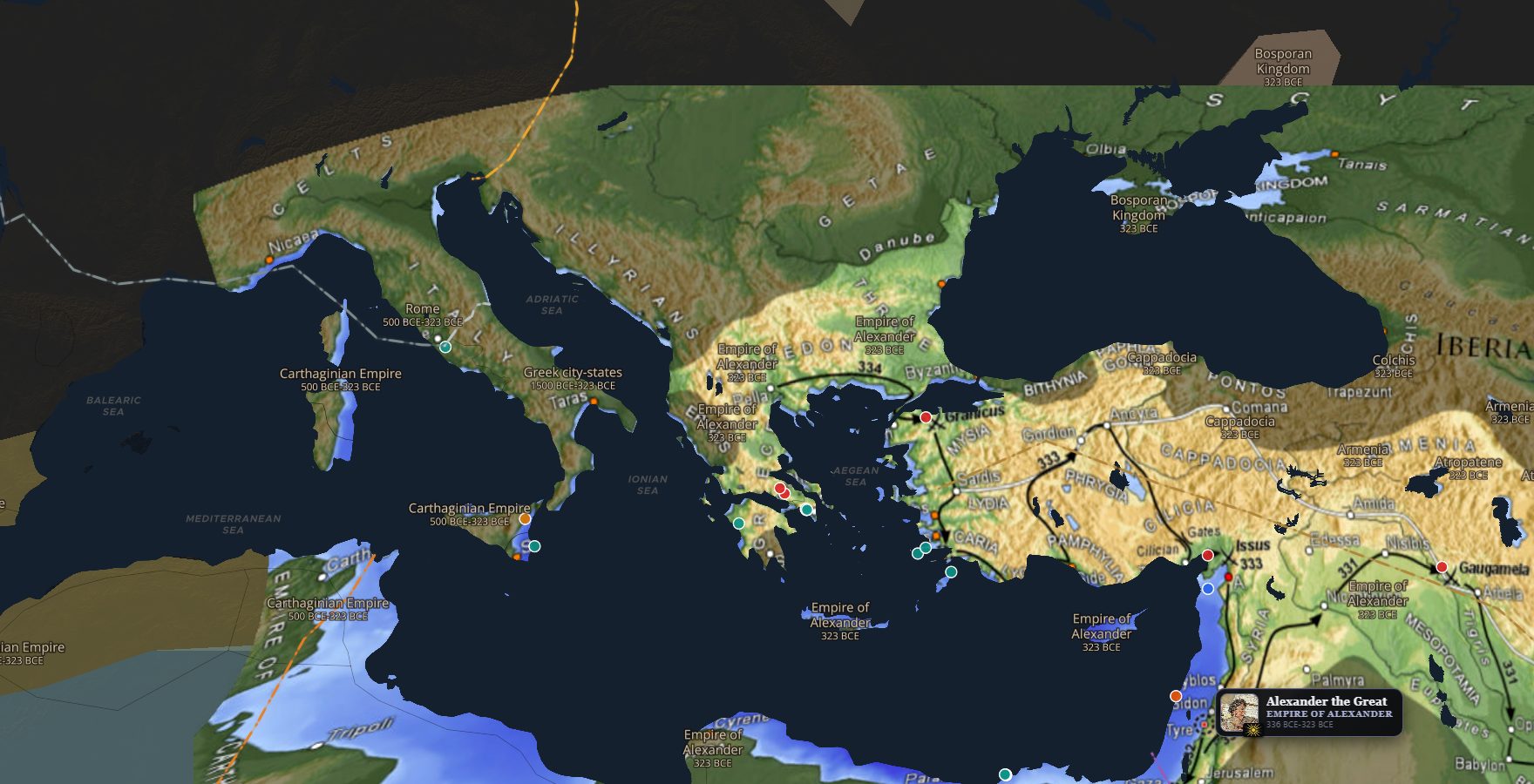 The ChronoAtlas map in 336 BC