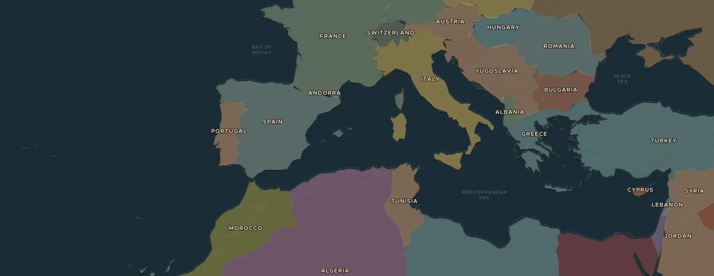 Die ChronoAtlas-Karte im Jahr 1960 n. Chr., mit allen Stationen dieser Stunde