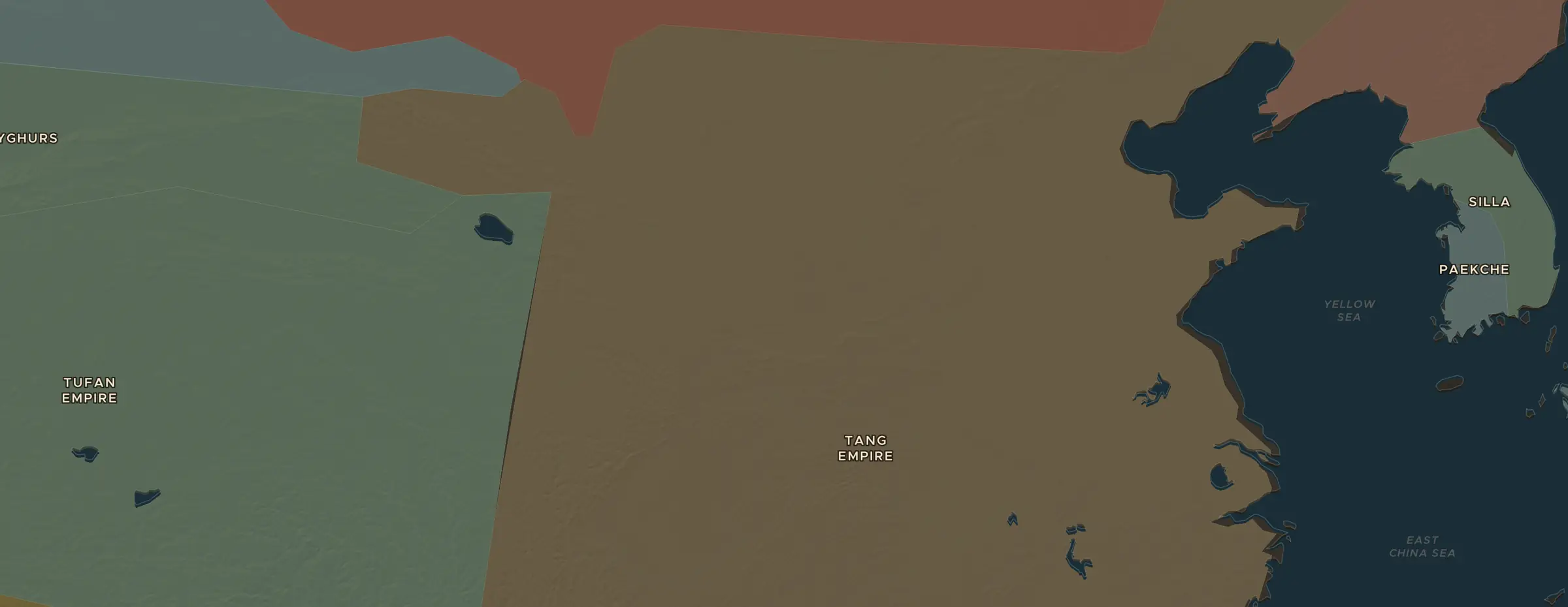 El mapa de ChronoAtlas en 755 d. C., con los lugares que visita esta lección