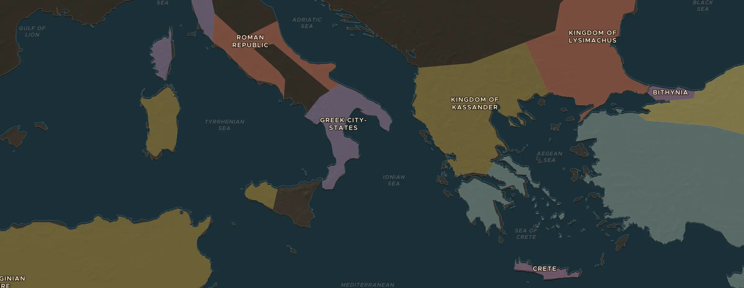 El mapa de ChronoAtlas en 212 a. C., con los lugares que visita esta lección