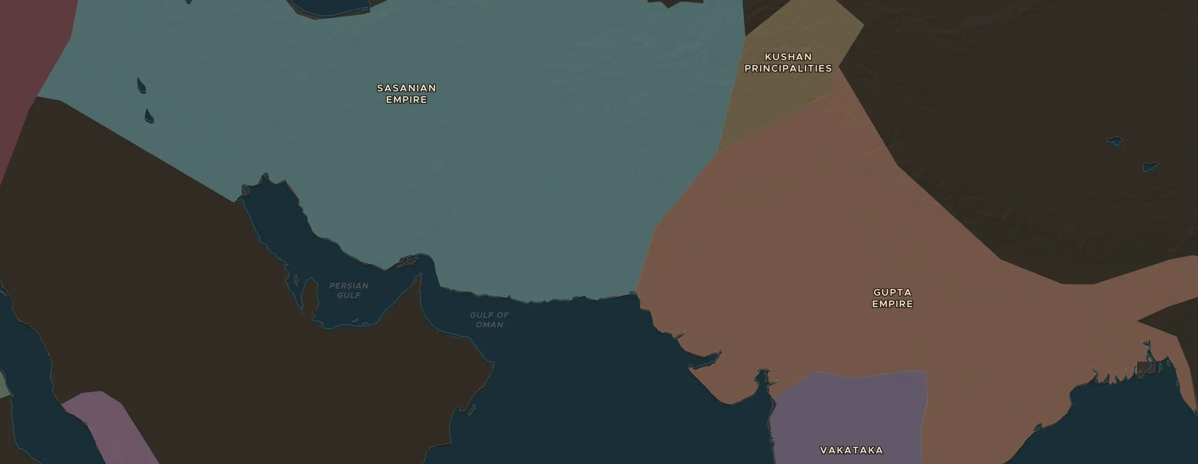 El mapa de ChronoAtlas en 500 d. C., con los lugares que visita esta lección