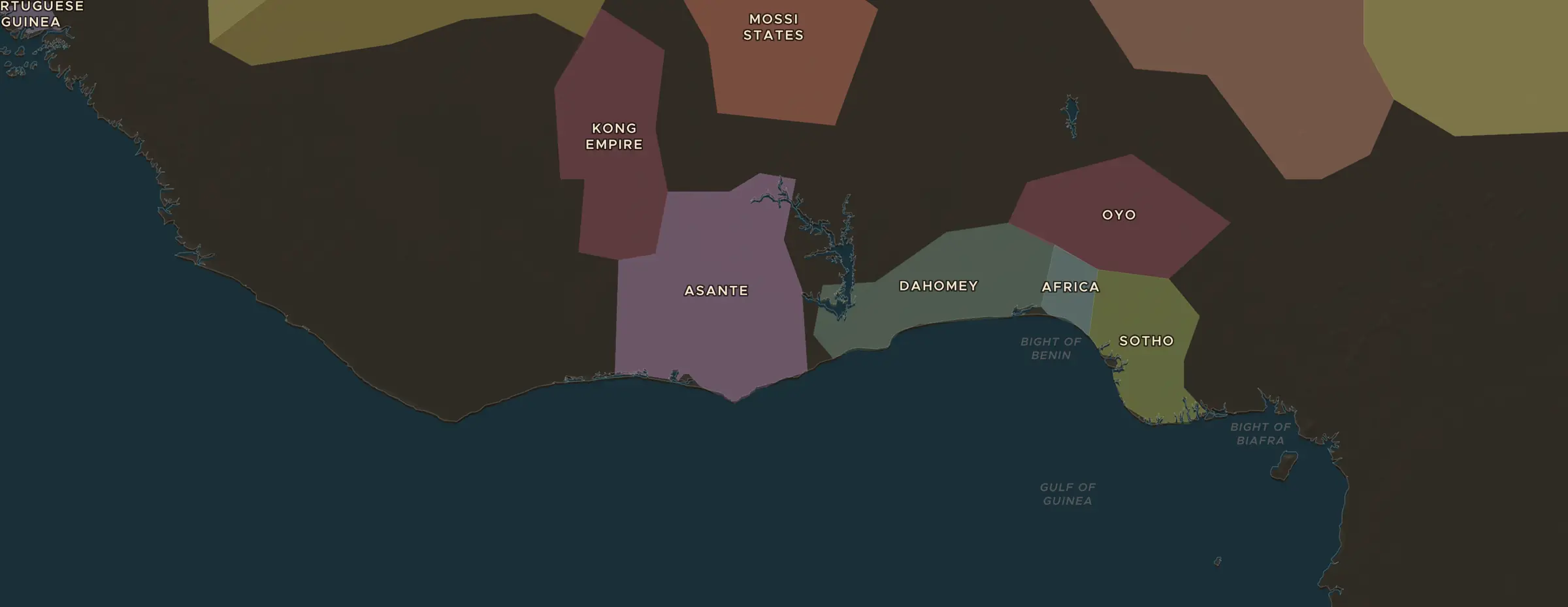 De ChronoAtlas-kaart in 1800 n.Chr., met de plekken uit deze les