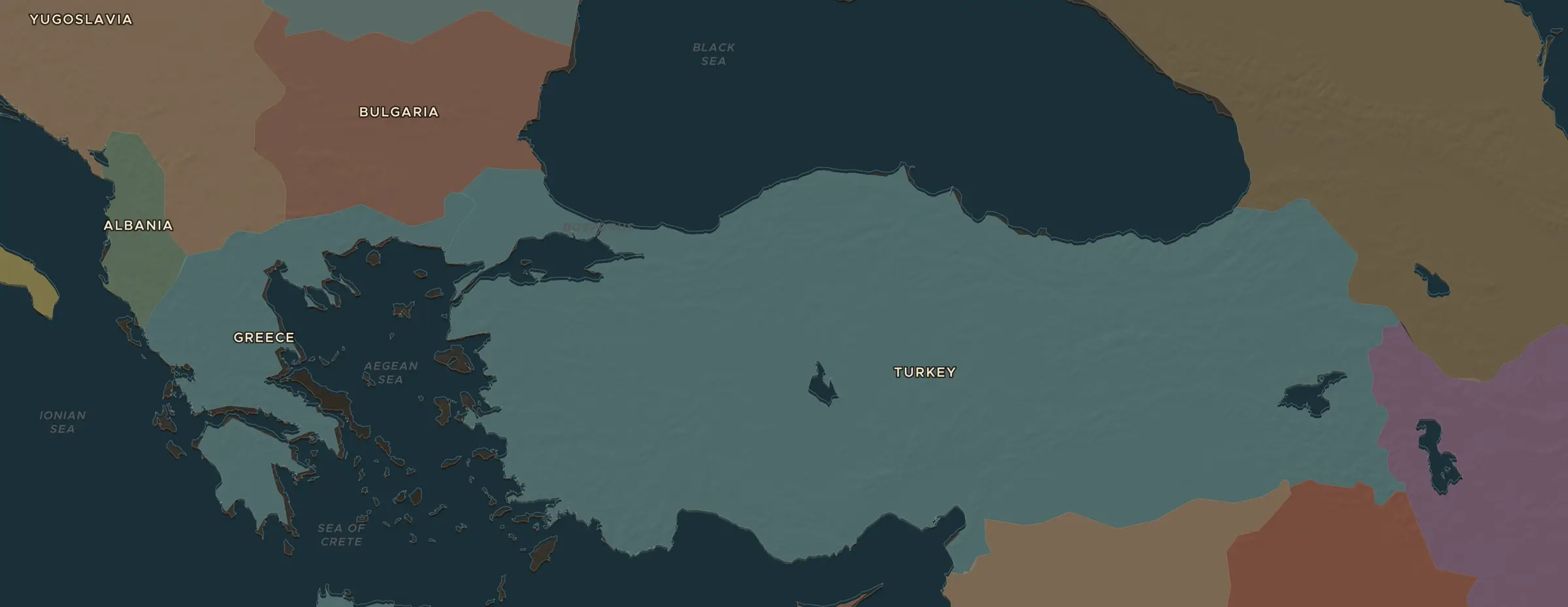Die ChronoAtlas-Karte im Jahr 1938 n. Chr., mit allen Stationen dieser Stunde