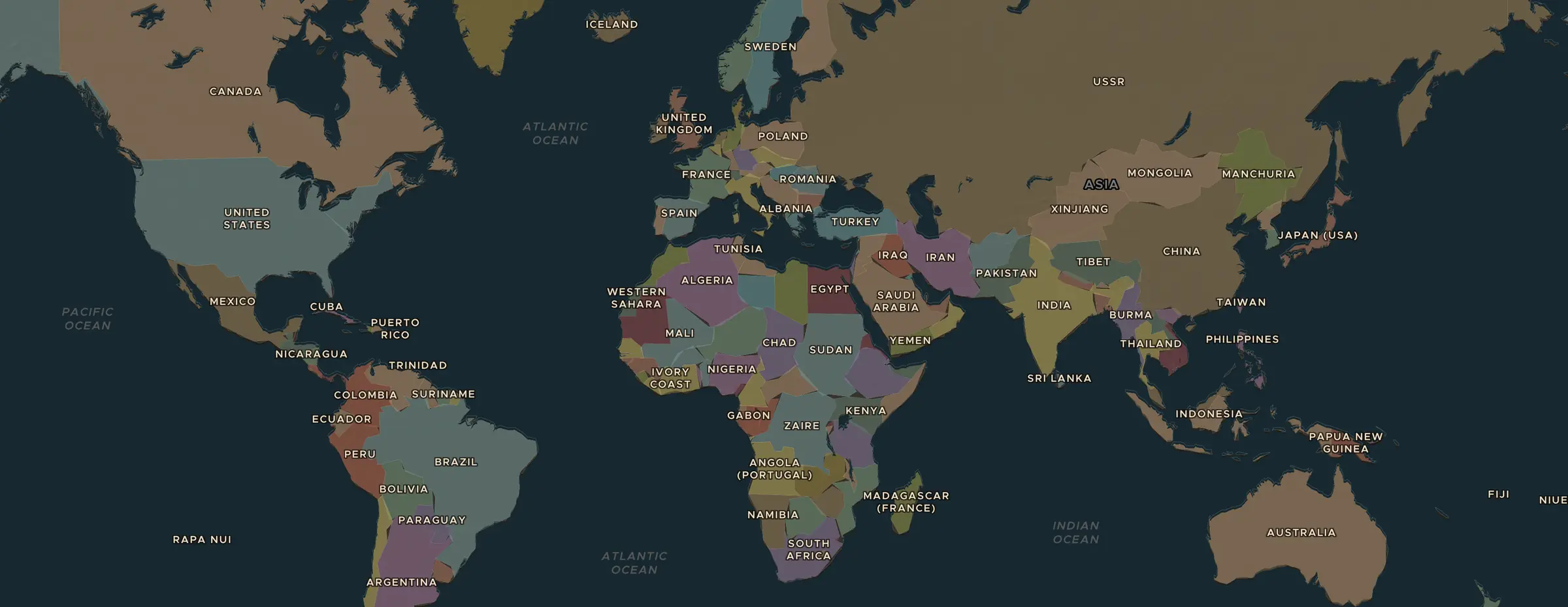 Die ChronoAtlas-Karte im Jahr 1945 n. Chr., mit allen Stationen dieser Stunde