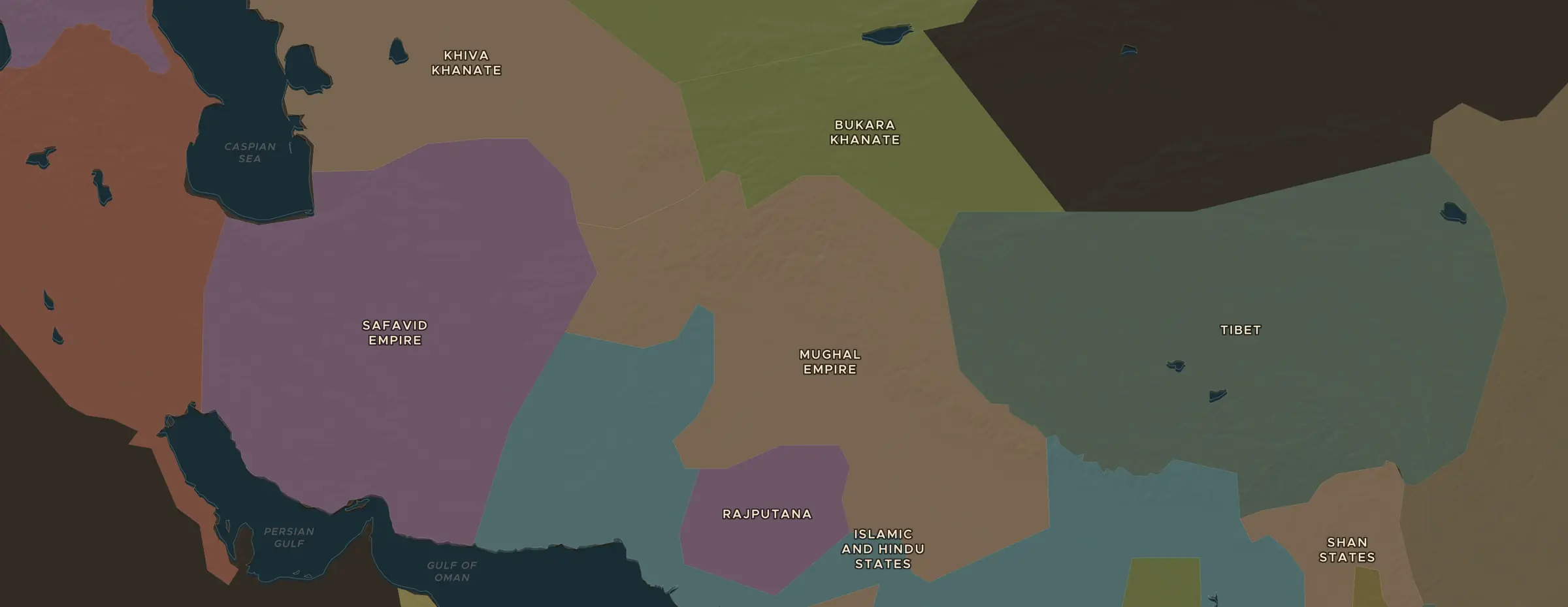 De ChronoAtlas-kaart in 1530 n.Chr., met de plekken uit deze les