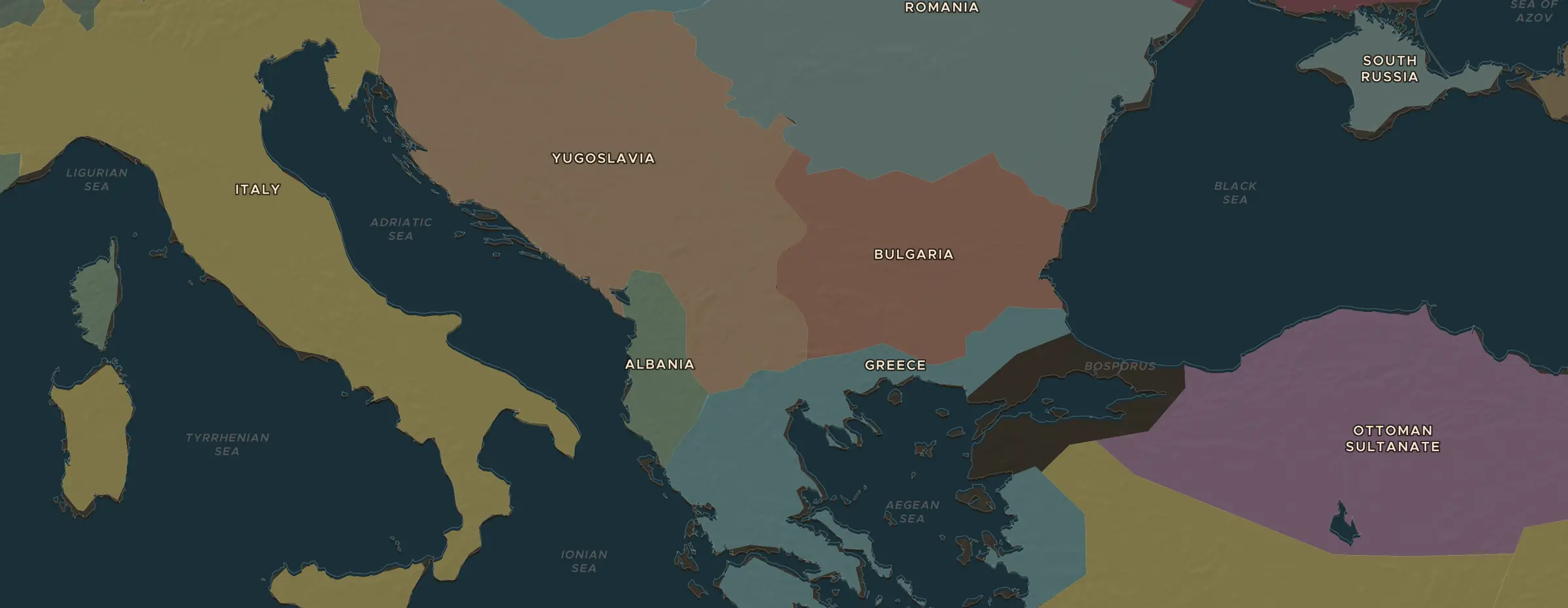 Die ChronoAtlas-Karte im Jahr 1914 n. Chr., mit allen Stationen dieser Stunde