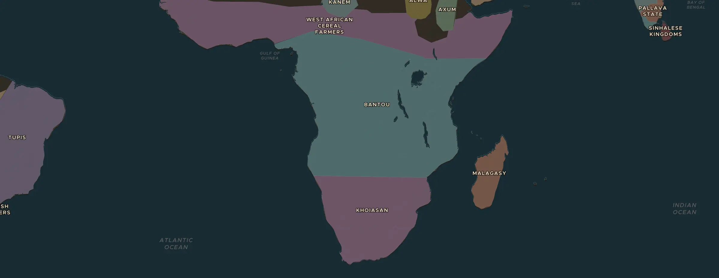 El mapa de ChronoAtlas en 800 d. C., con los lugares que visita esta lección