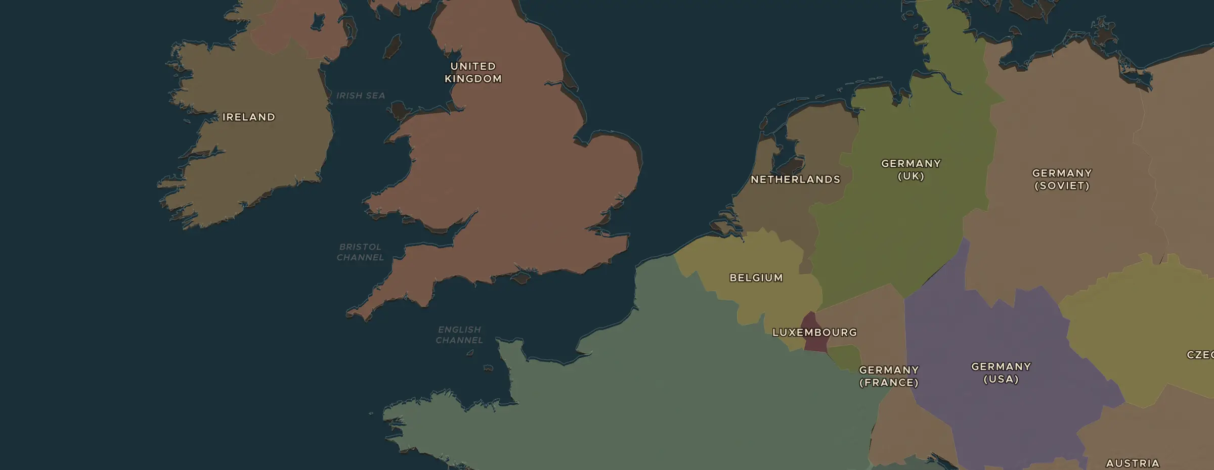 Die ChronoAtlas-Karte im Jahr 1938 n. Chr., mit allen Stationen dieser Stunde
