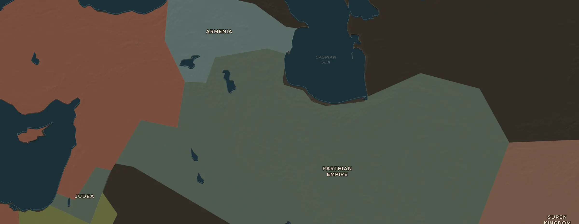 De ChronoAtlas-kaart in 1 v.Chr., met de plekken uit deze les