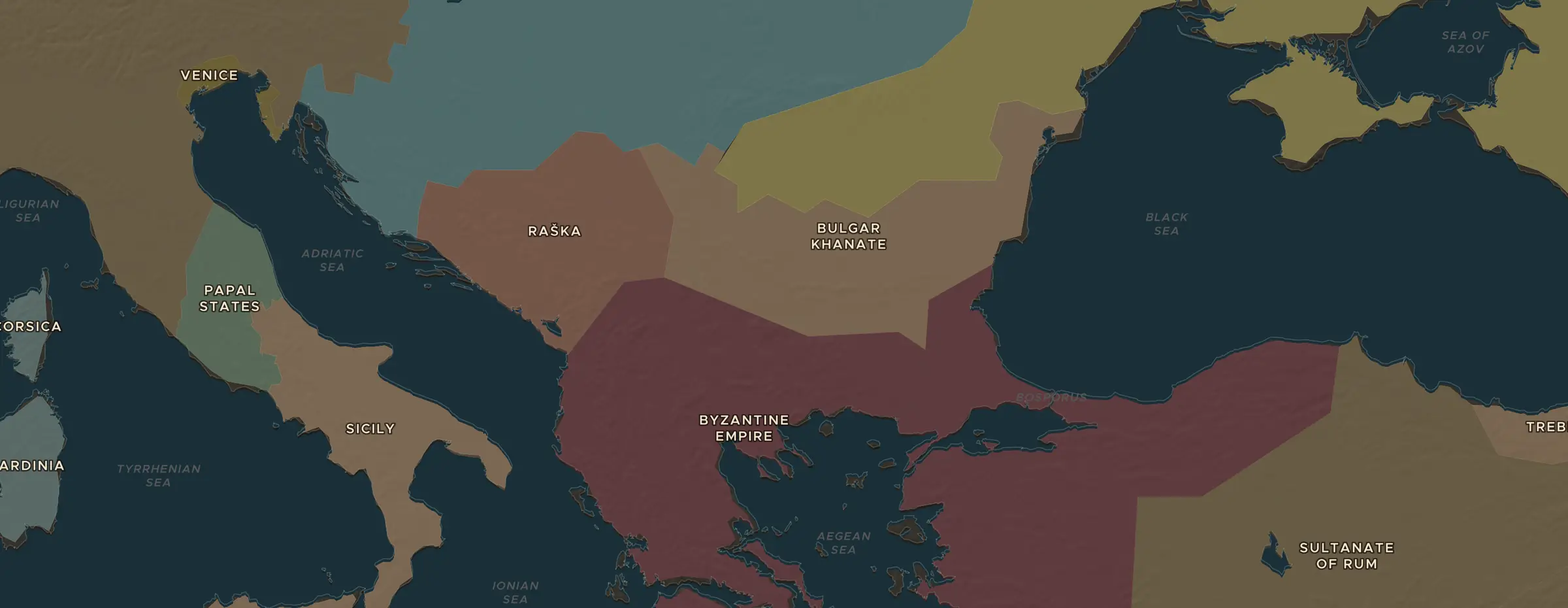 De ChronoAtlas-kaart in 1389 n.Chr., met de plekken uit deze les