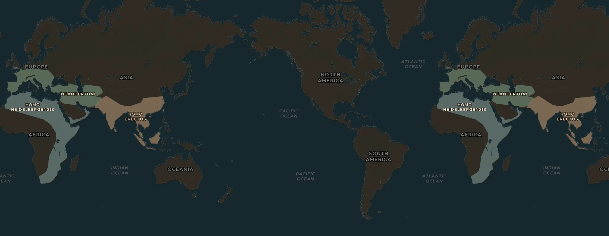 Die ChronoAtlas-Karte im Jahr 20000 v. Chr., mit allen Stationen dieser Stunde