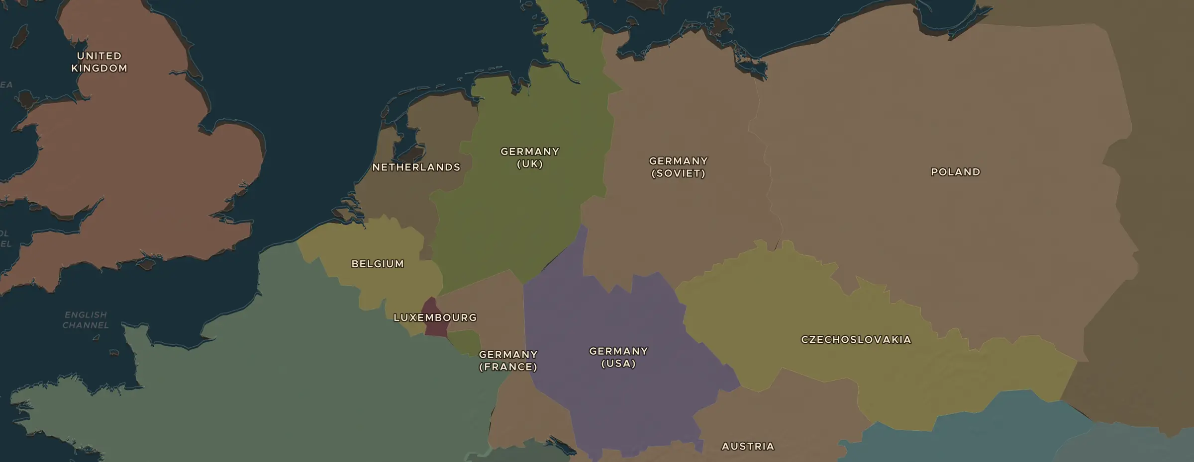 Die ChronoAtlas-Karte im Jahr 1945 n. Chr., mit allen Stationen dieser Stunde