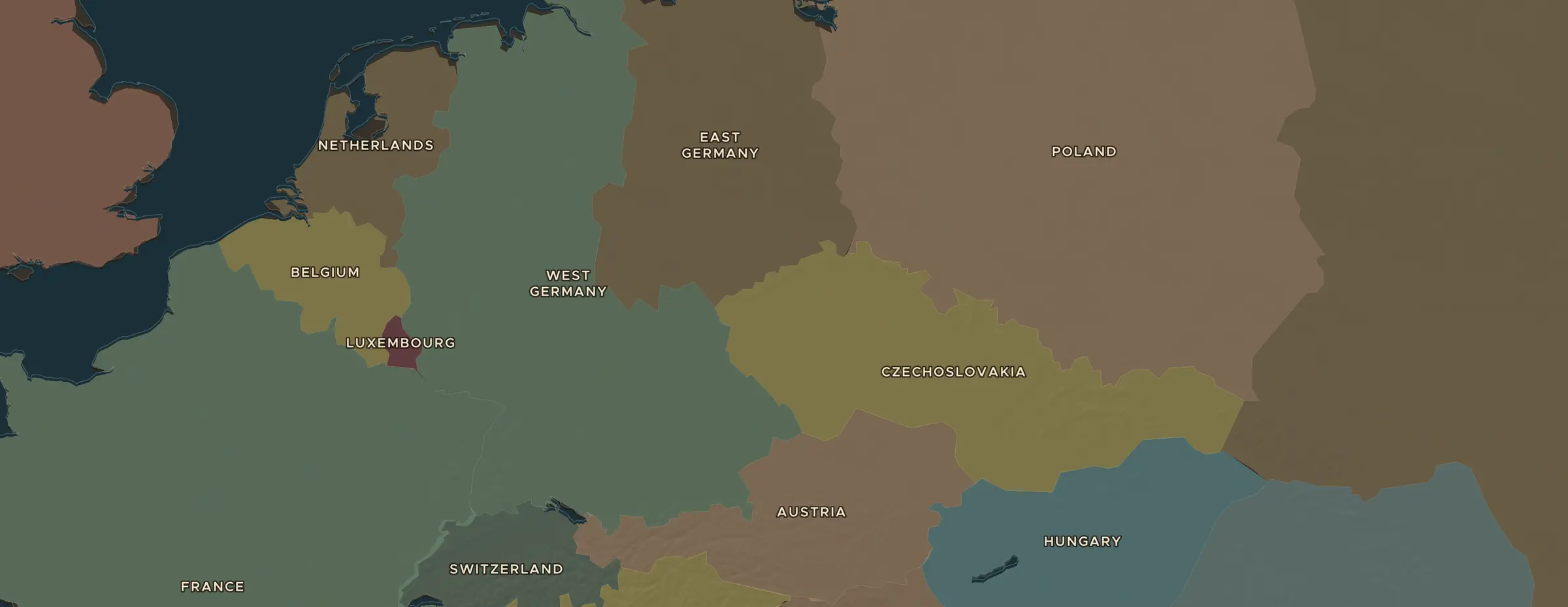 De ChronoAtlas-kaart in 1960 n.Chr., met de plekken uit deze les