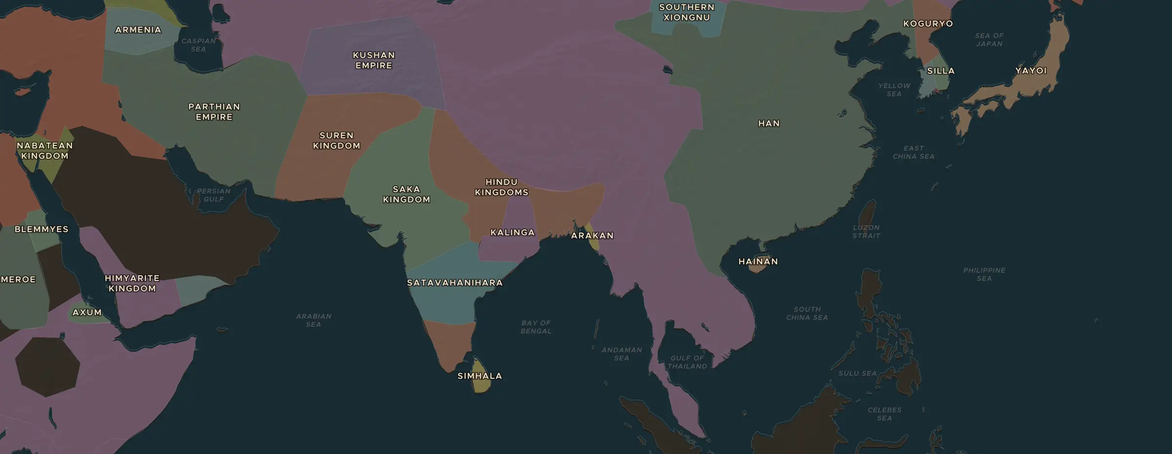 Die ChronoAtlas-Karte im Jahr 100 n. Chr., mit allen Stationen dieser Stunde