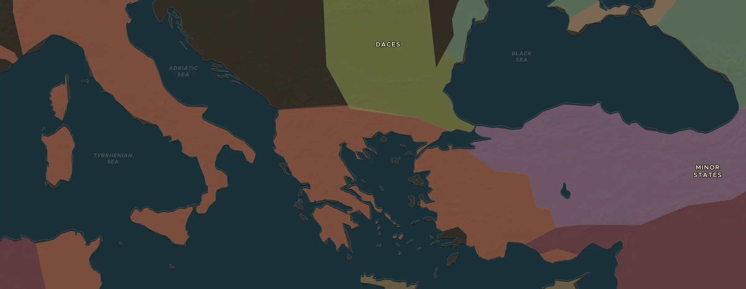 El mapa de ChronoAtlas en 44 a. C., con los lugares que visita esta lección