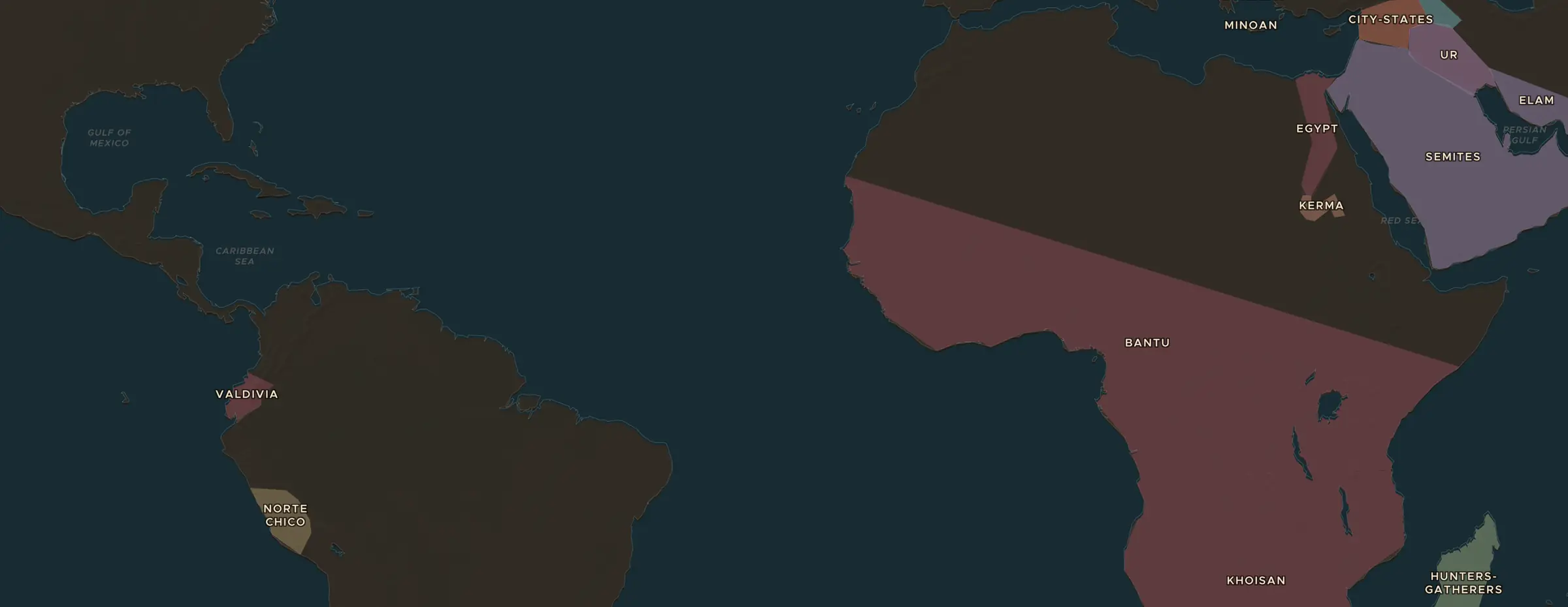 Die ChronoAtlas-Karte im Jahr 2600 v. Chr., mit allen Stationen dieser Stunde