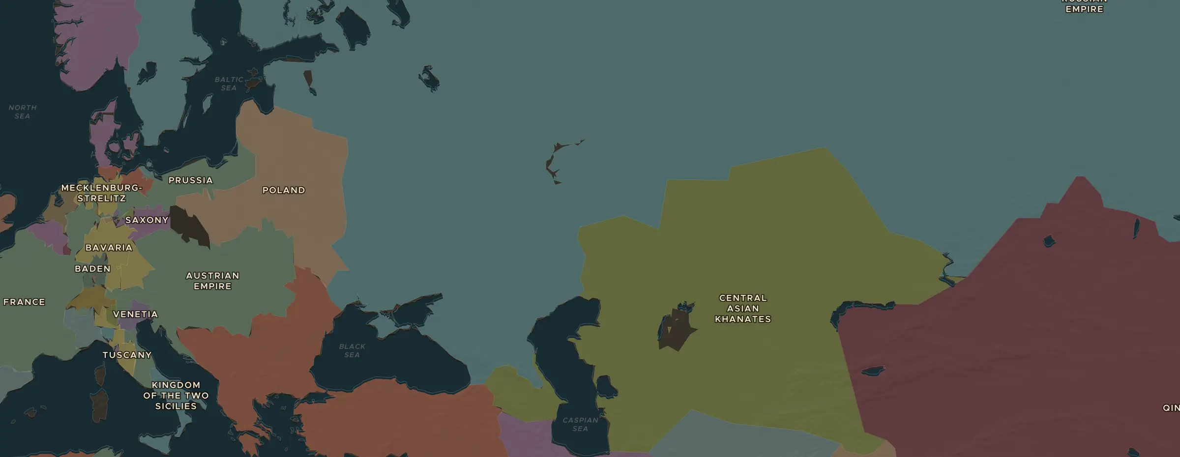 El mapa de ChronoAtlas en 1783 d. C., con los lugares que visita esta lección