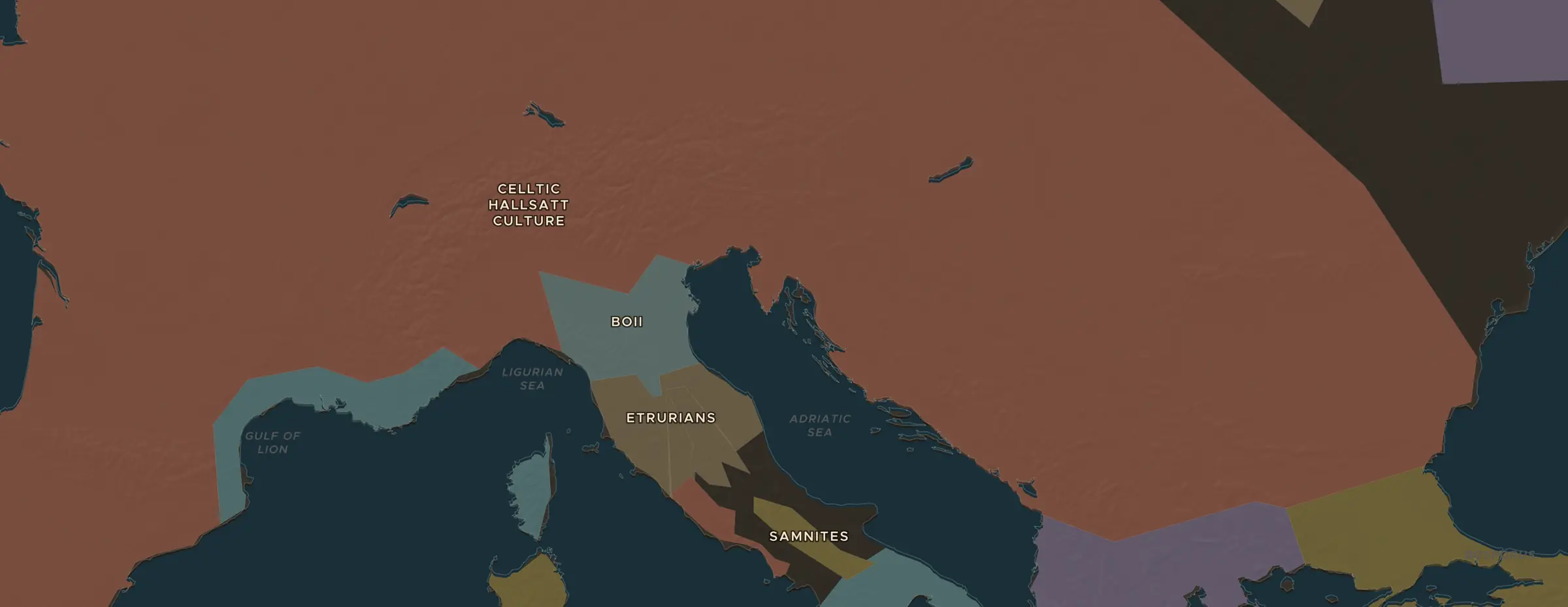 El mapa de ChronoAtlas en 400 a. C., con los lugares que visita esta lección
