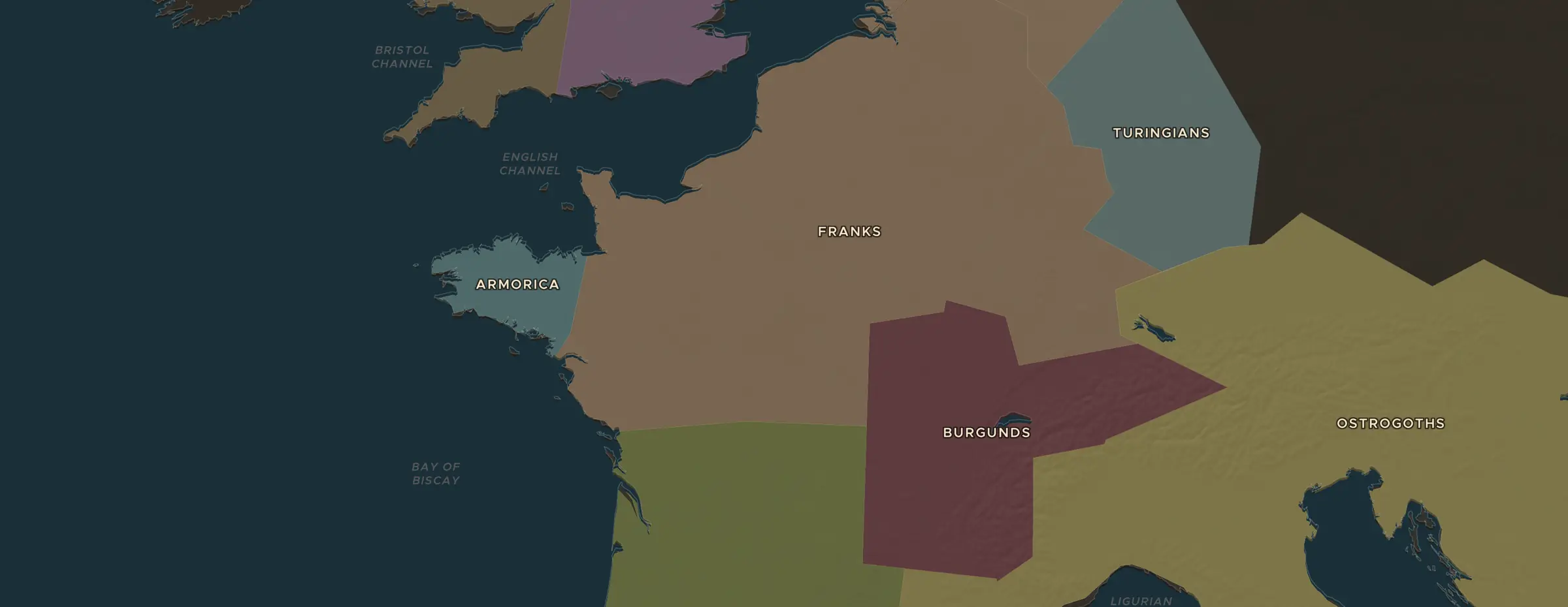 Die ChronoAtlas-Karte im Jahr 500 n. Chr., mit allen Stationen dieser Stunde