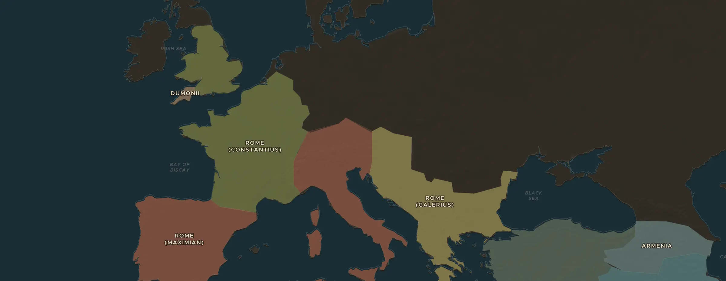 De ChronoAtlas-kaart in 330 n.Chr., met de plekken uit deze les