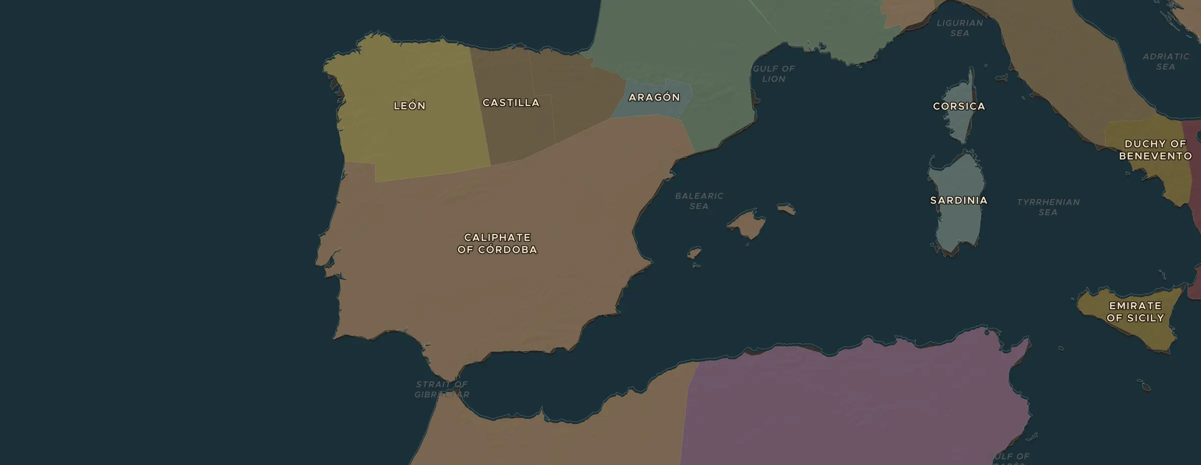 El mapa de ChronoAtlas en 1000 d. C., con los lugares que visita esta lección