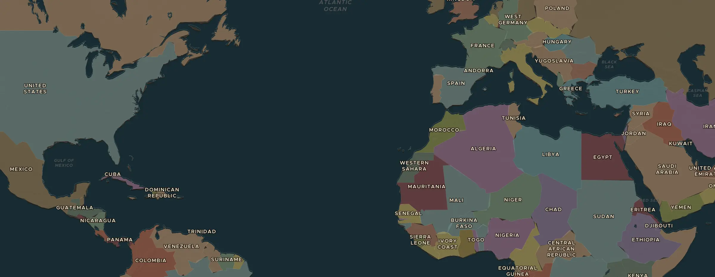 Die ChronoAtlas-Karte im Jahr 1960 n. Chr., mit allen Stationen dieser Stunde