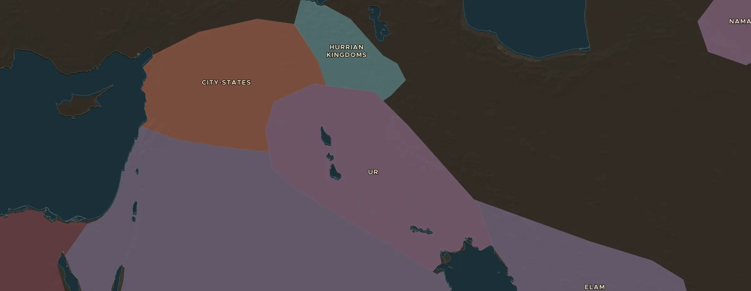 Die ChronoAtlas-Karte im Jahr 3000 v. Chr., mit allen Stationen dieser Stunde