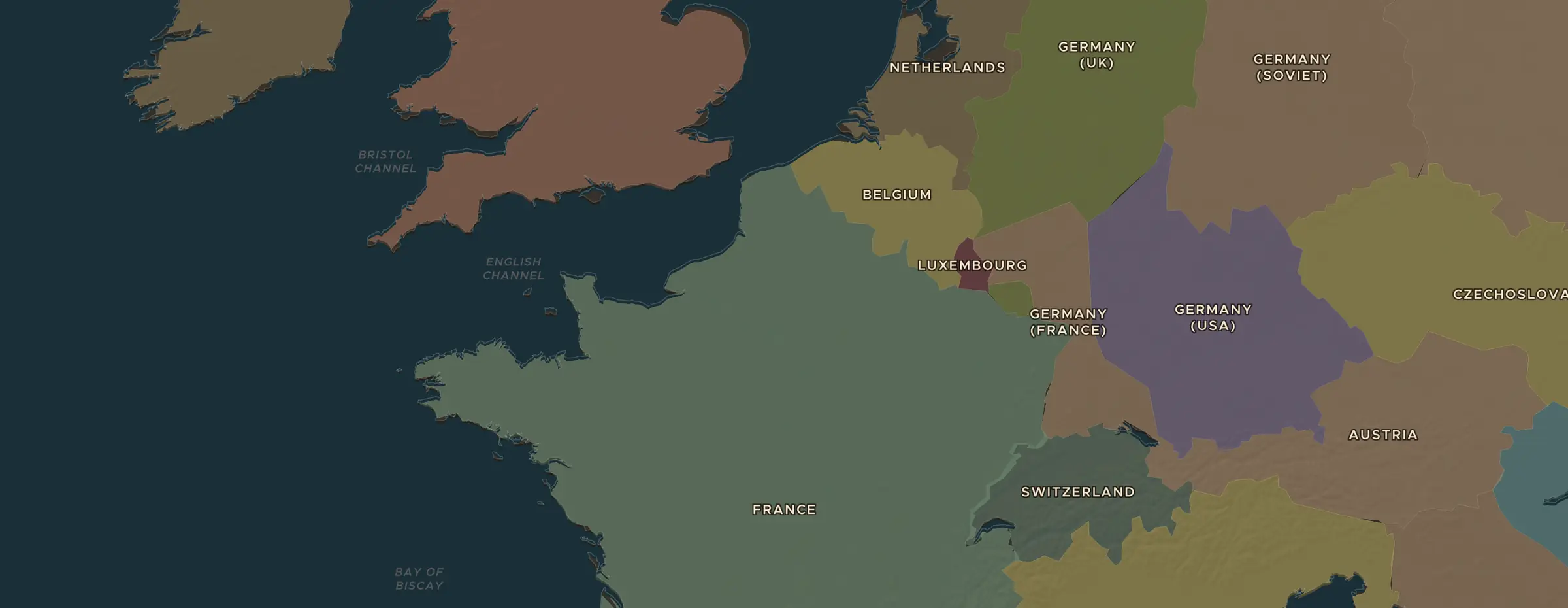 Die ChronoAtlas-Karte im Jahr 1938 n. Chr., mit allen Stationen dieser Stunde