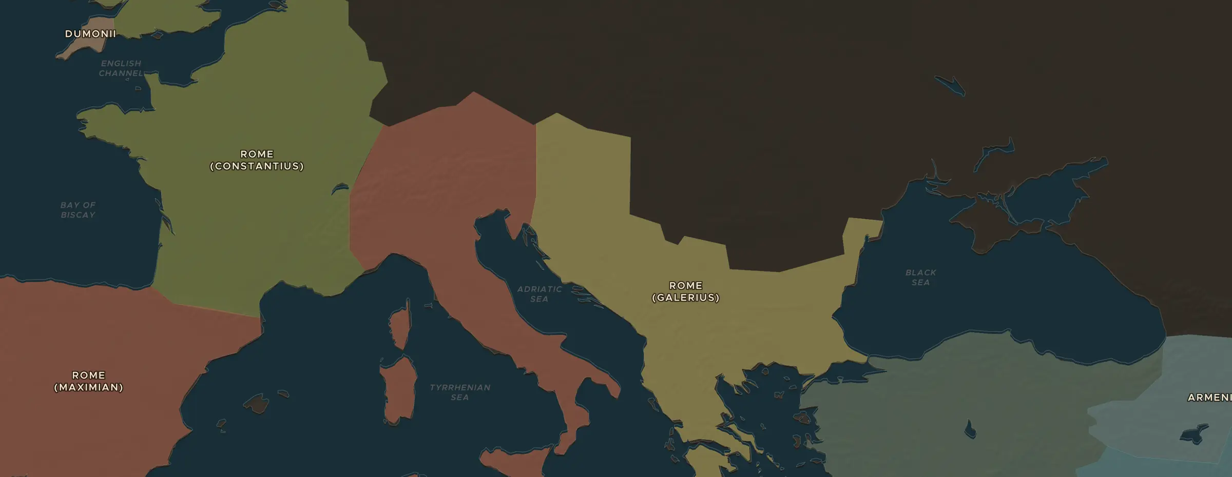 De ChronoAtlas-kaart in 300 n.Chr., met de plekken uit deze les