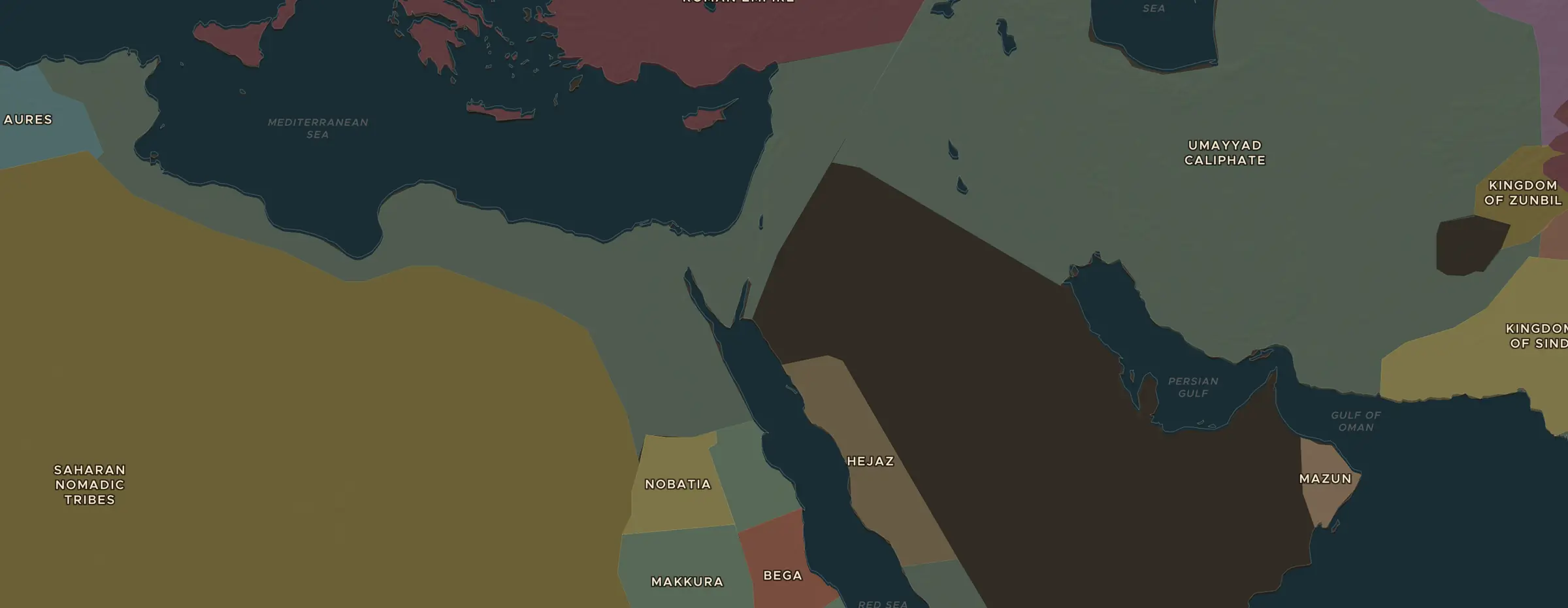 El mapa de ChronoAtlas en 691 d. C., con los lugares que visita esta lección