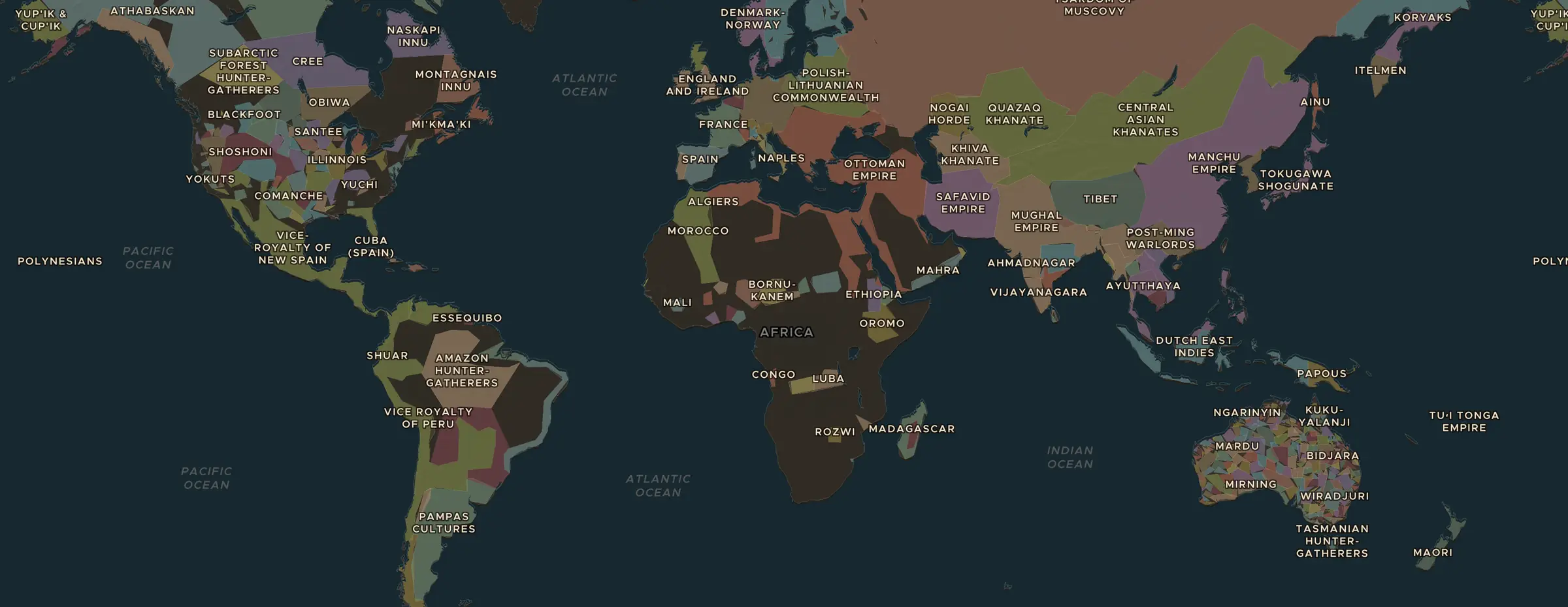 The ChronoAtlas map in AD 1650, with the places this lesson visits