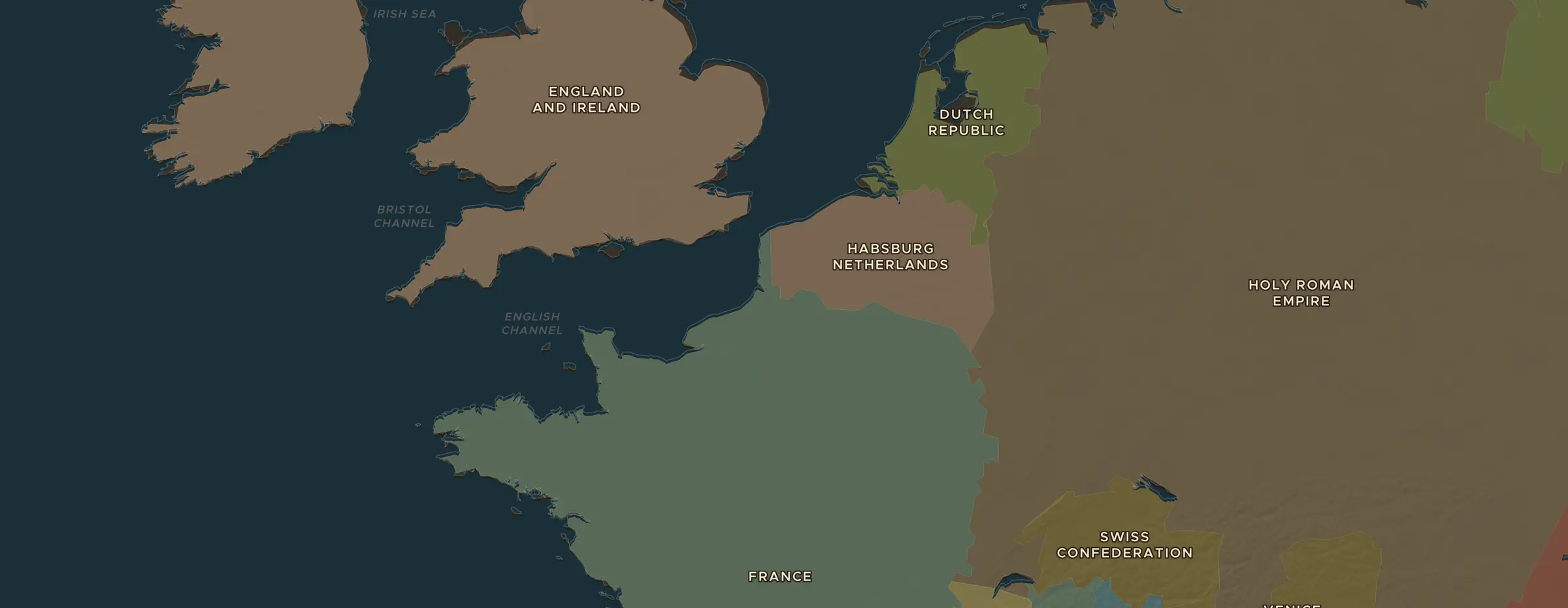 De ChronoAtlas-kaart in 1592 n.Chr., met de plekken uit deze les