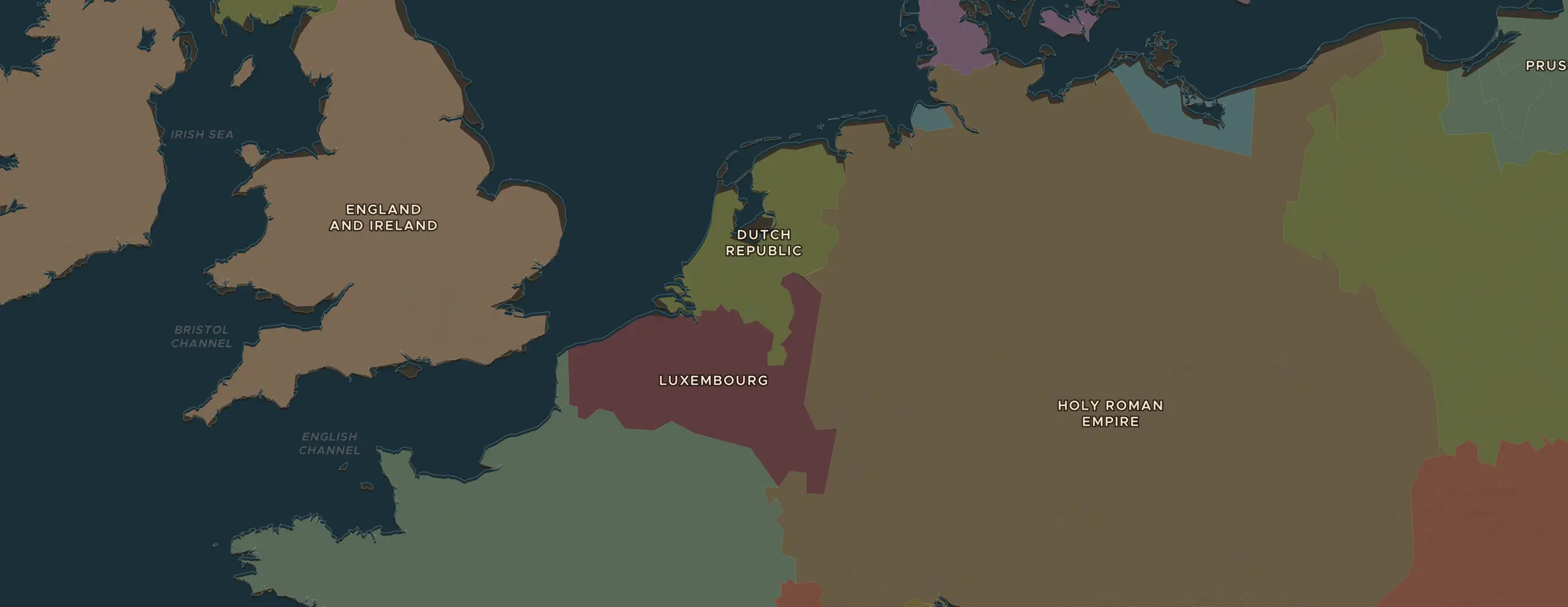 Die ChronoAtlas-Karte im Jahr 1650 n. Chr., mit allen Stationen dieser Stunde
