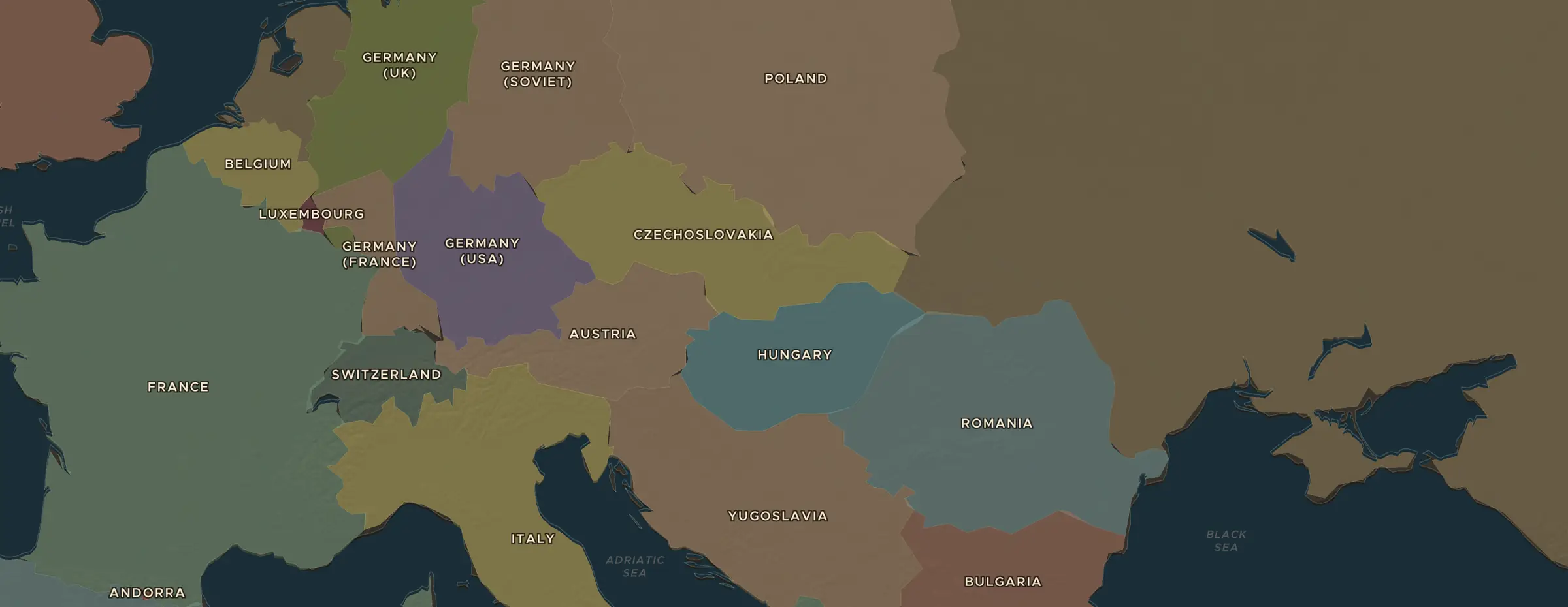 La carte ChronoAtlas en 1945 apr. J.-C., avec les lieux étudiés dans cette séquence