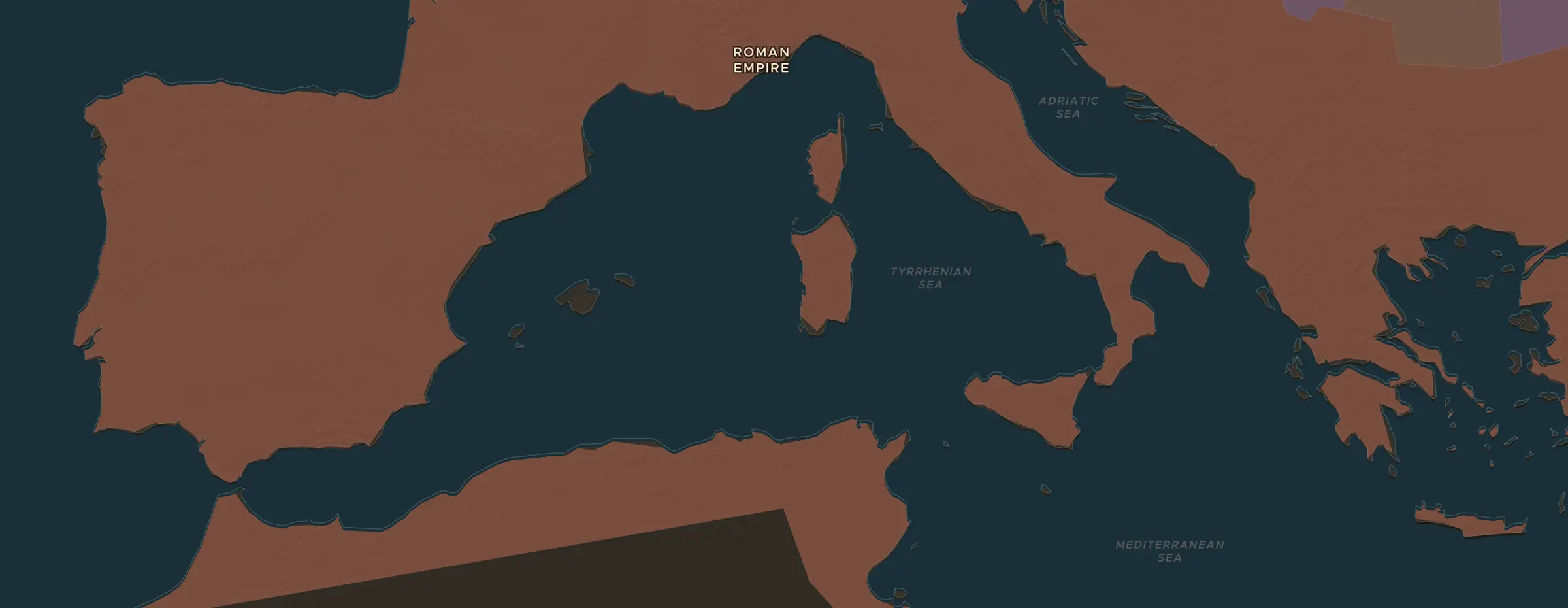 La carte ChronoAtlas en 100 apr. J.-C., avec les lieux étudiés dans cette séquence