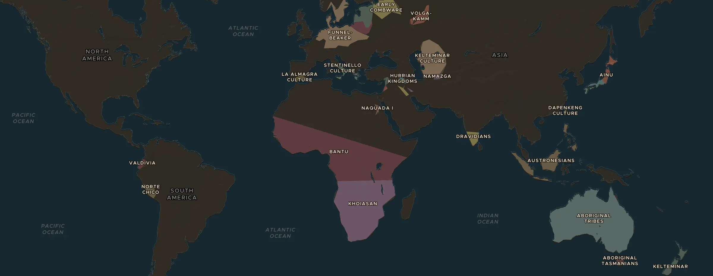 Die ChronoAtlas-Karte im Jahr 5000 v. Chr., mit allen Stationen dieser Stunde