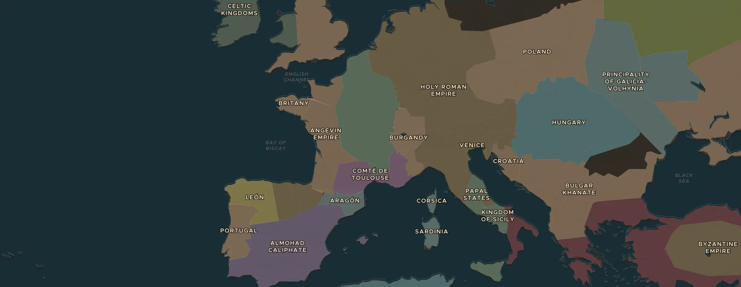 Die ChronoAtlas-Karte im Jahr 1200 n. Chr., mit allen Stationen dieser Stunde