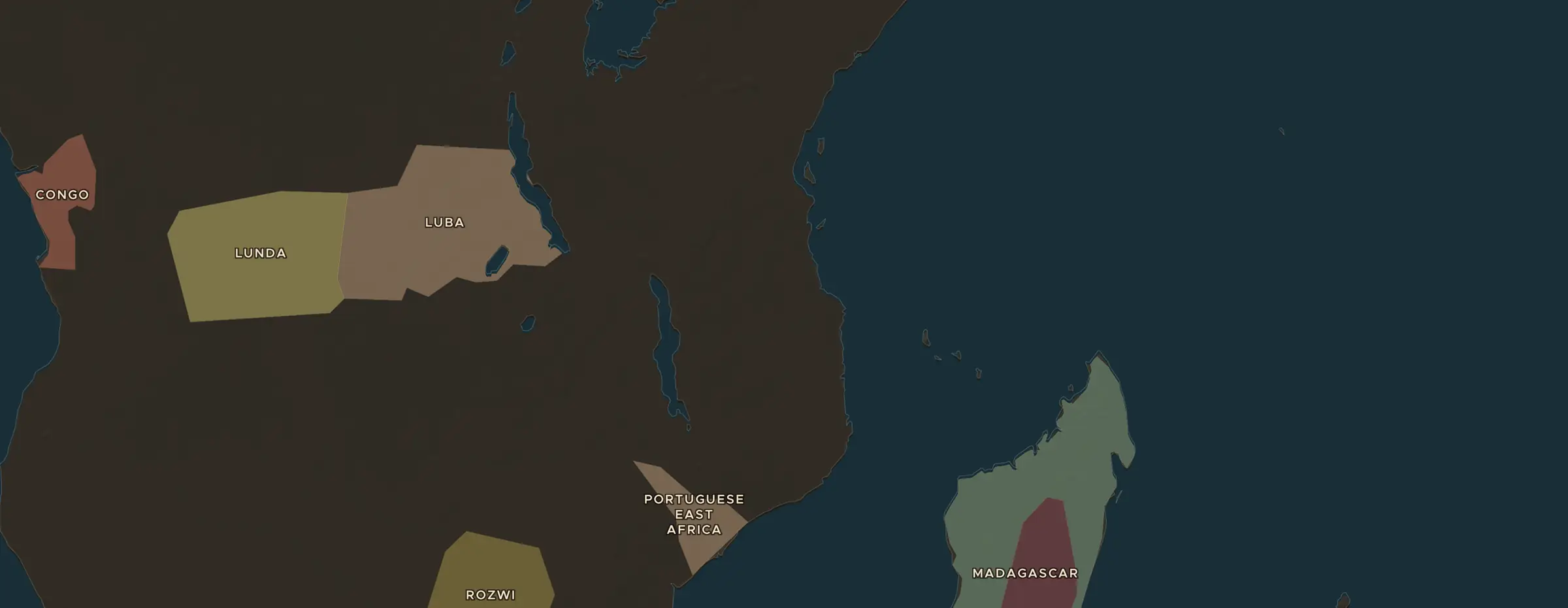 De ChronoAtlas-kaart in 1650 n.Chr., met de plekken uit deze les