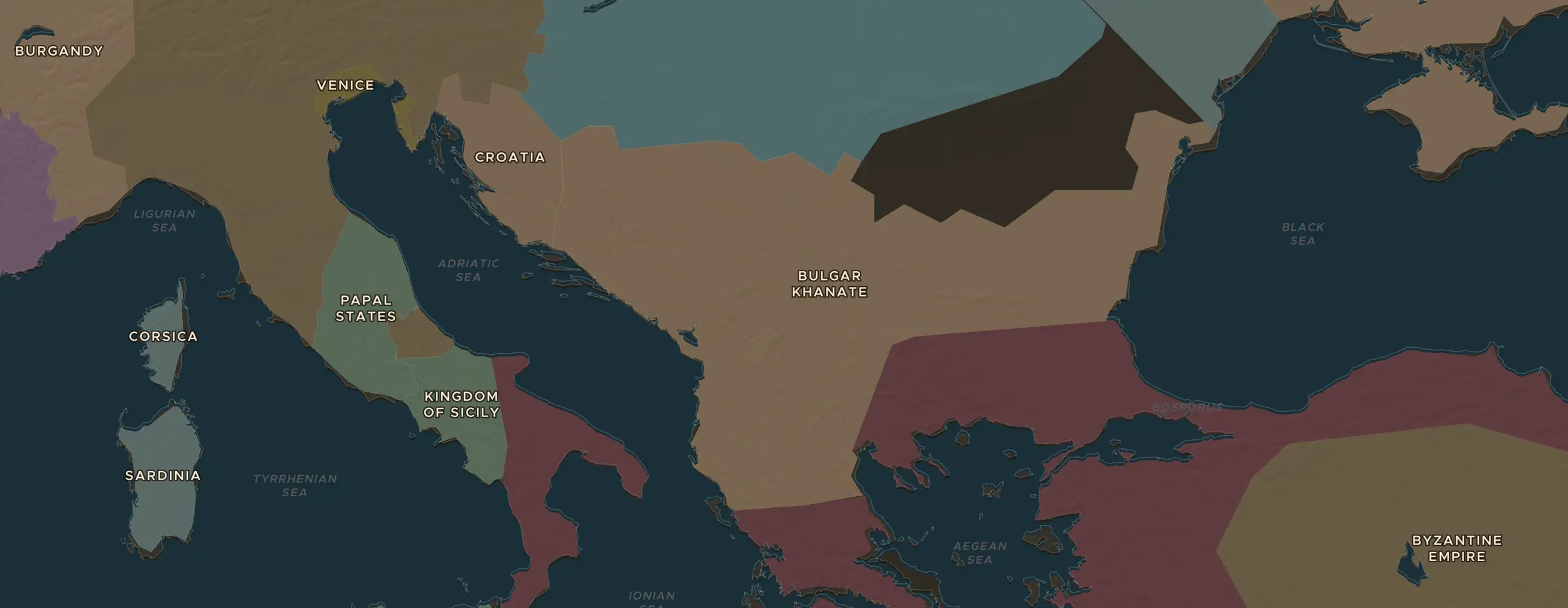 Die ChronoAtlas-Karte im Jahr 1204 n. Chr., mit allen Stationen dieser Stunde