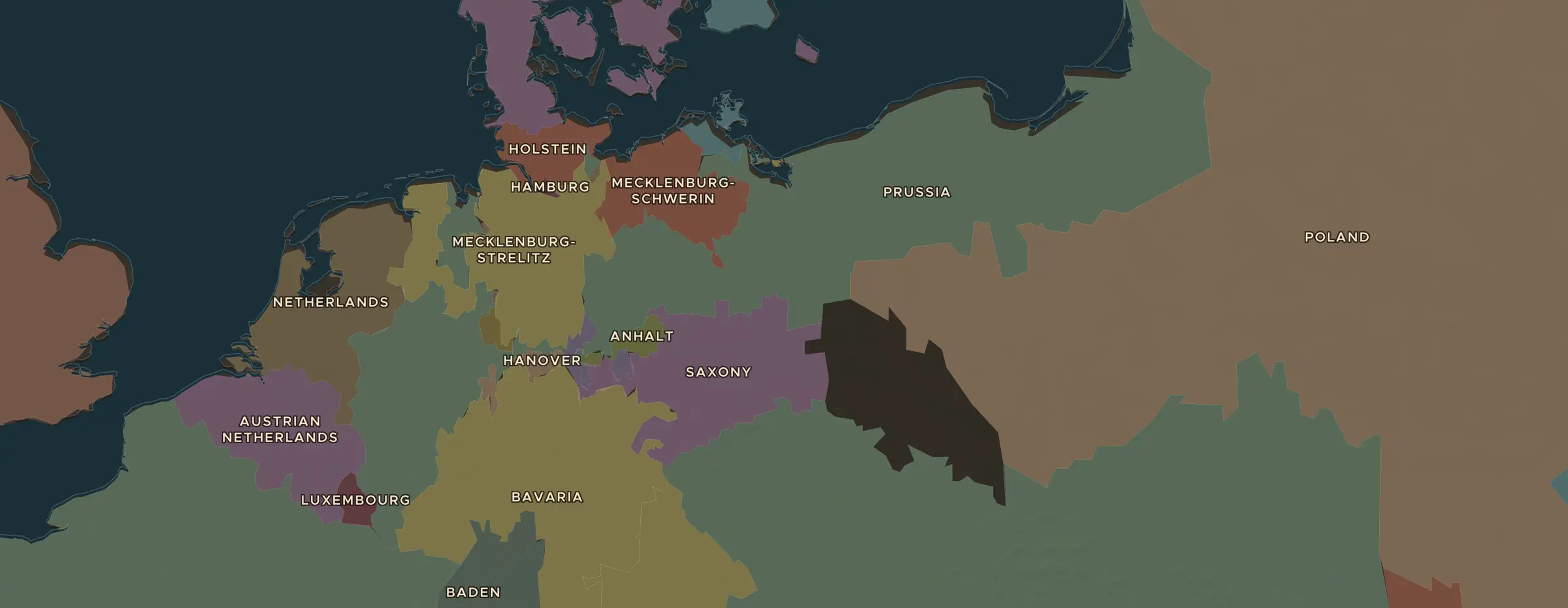 El mapa de ChronoAtlas en 1783 d. C., con los lugares que visita esta lección