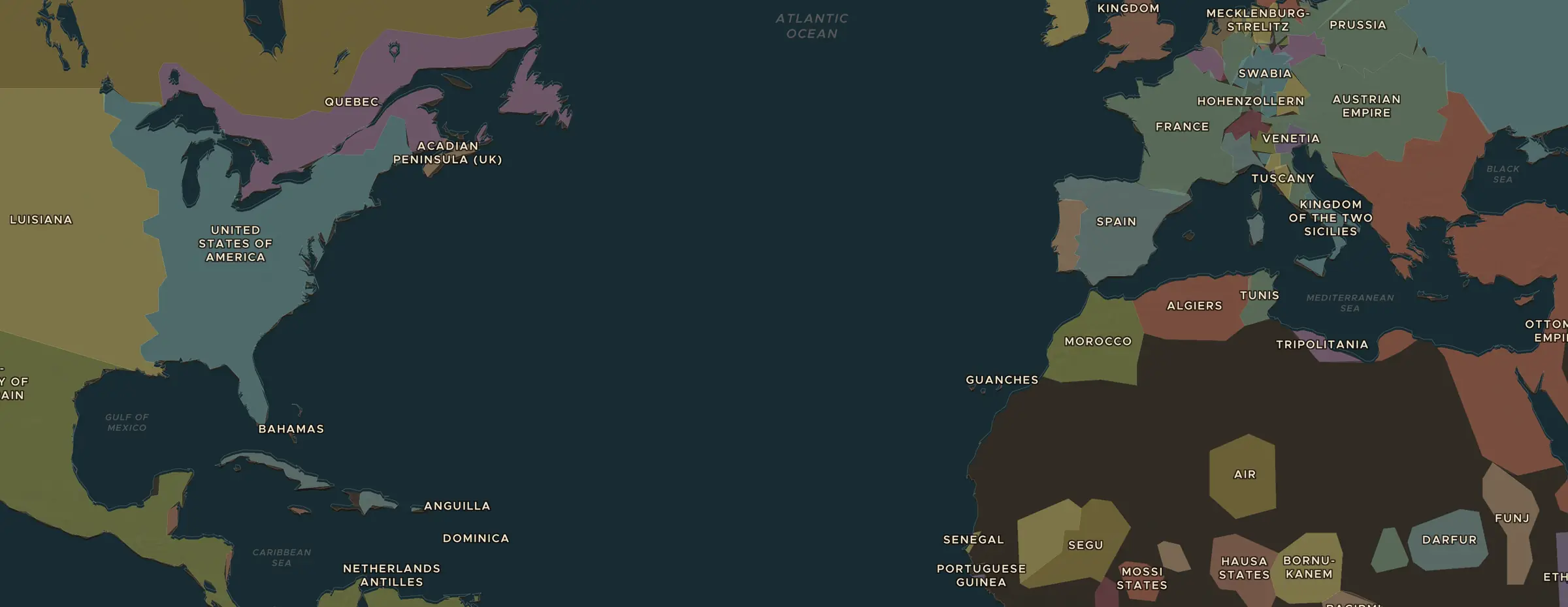 La carte ChronoAtlas en 1793 apr. J.-C., avec les lieux étudiés dans cette séquence