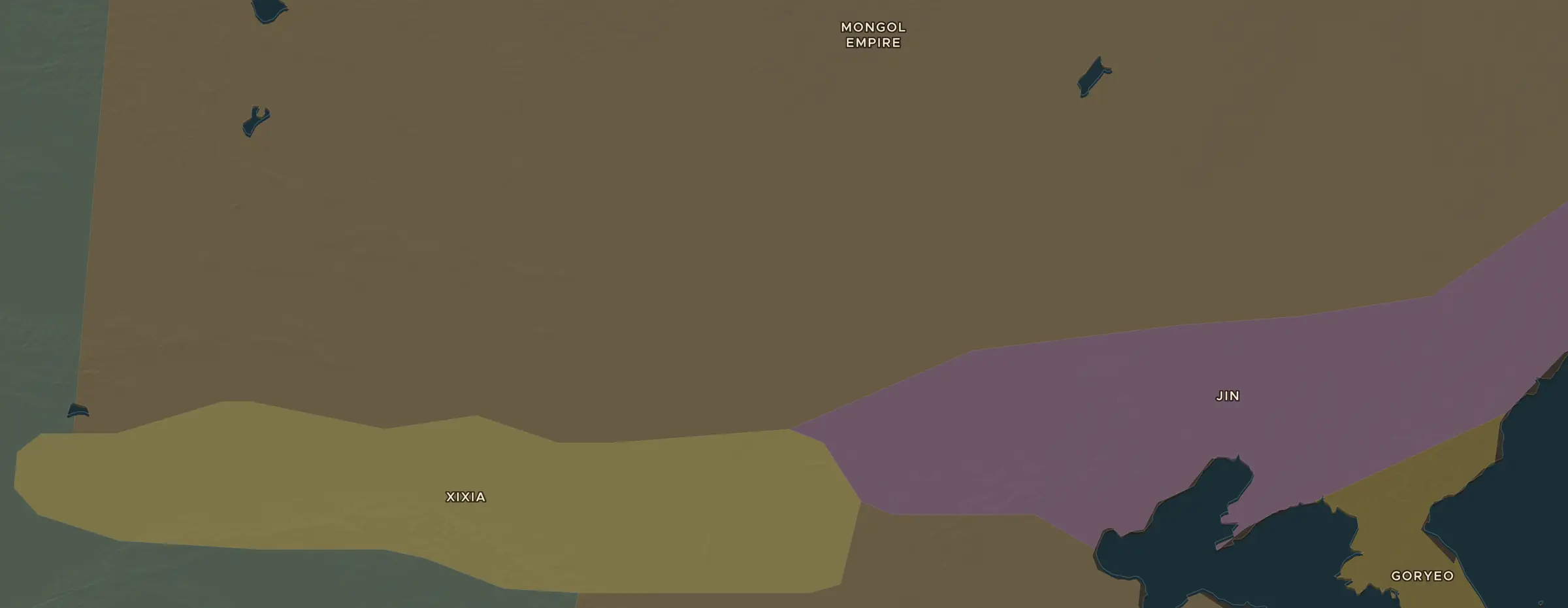 De ChronoAtlas-kaart in 1227 n.Chr., met de plekken uit deze les