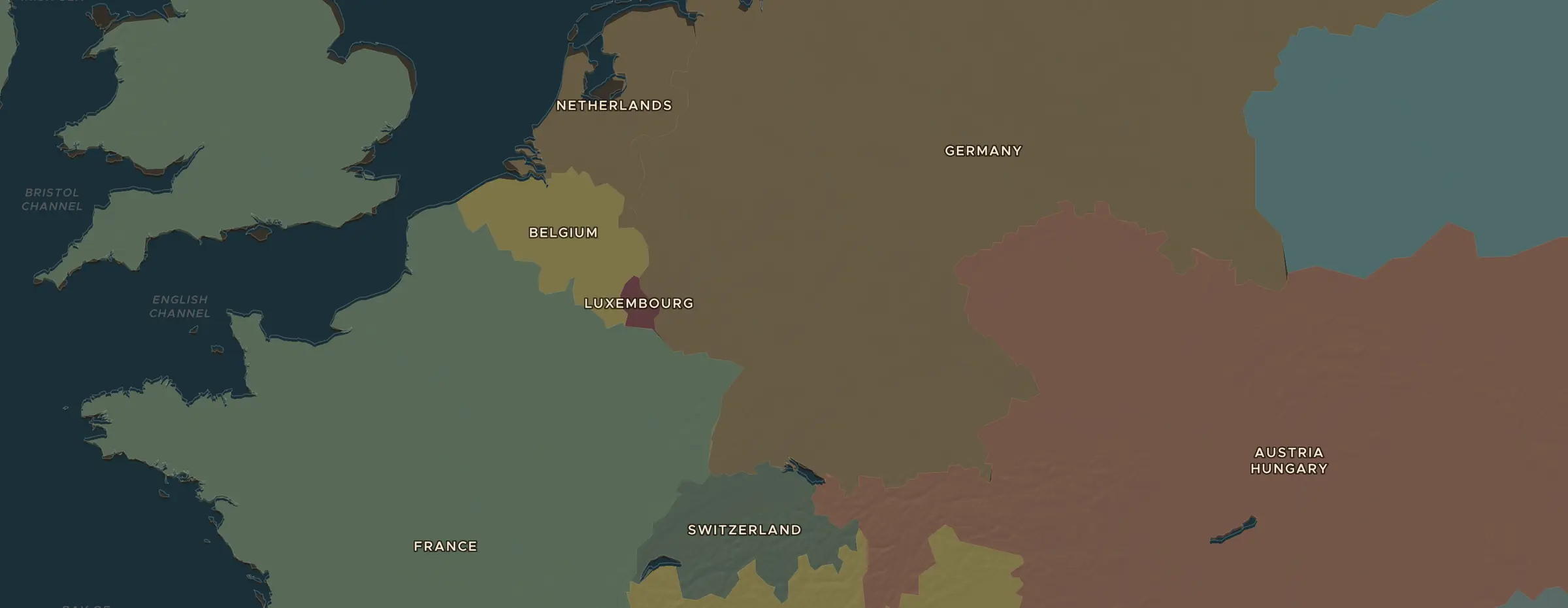 Die ChronoAtlas-Karte im Jahr 1871 n. Chr., mit allen Stationen dieser Stunde