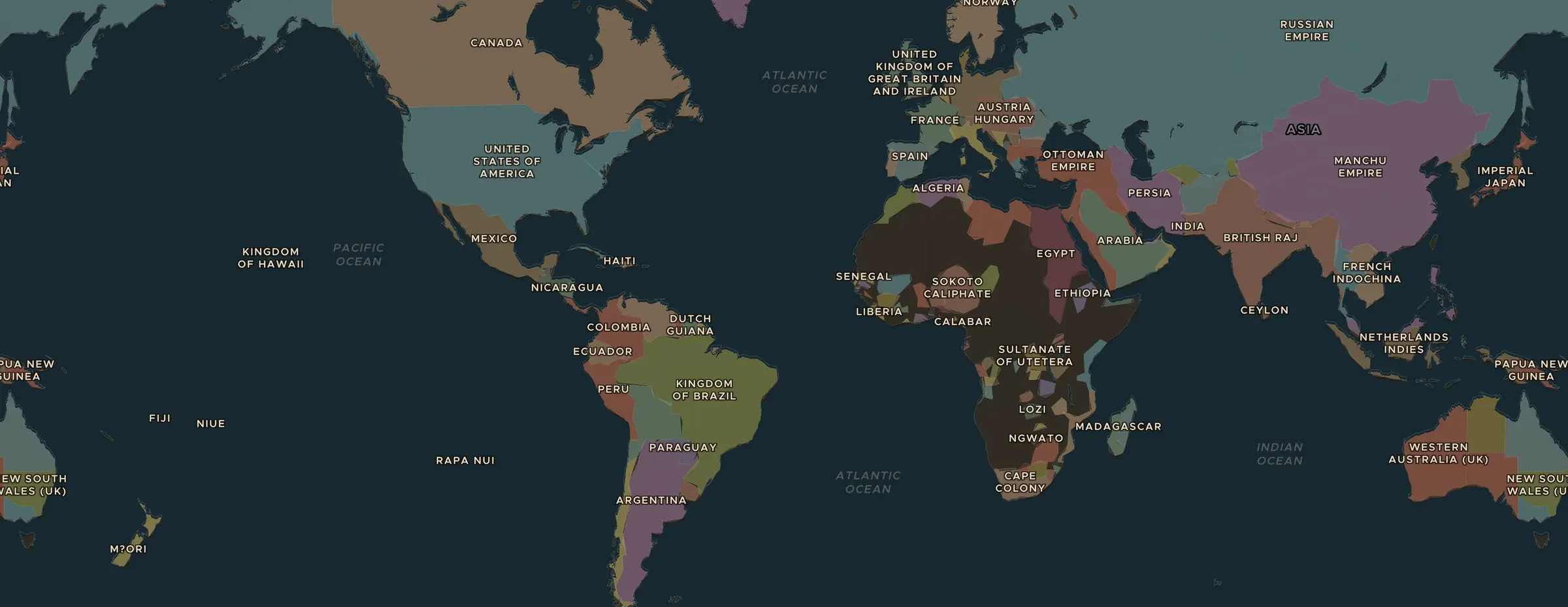 La carte ChronoAtlas en 1900 apr. J.-C., avec les lieux étudiés dans cette séquence