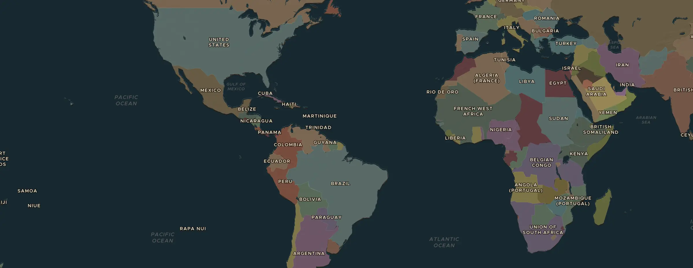 Die ChronoAtlas-Karte im Jahr 1930 n. Chr., mit allen Stationen dieser Stunde