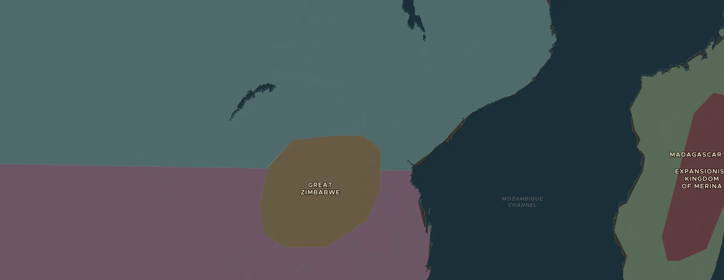 De ChronoAtlas-kaart in 1300 n.Chr., met de plekken uit deze les