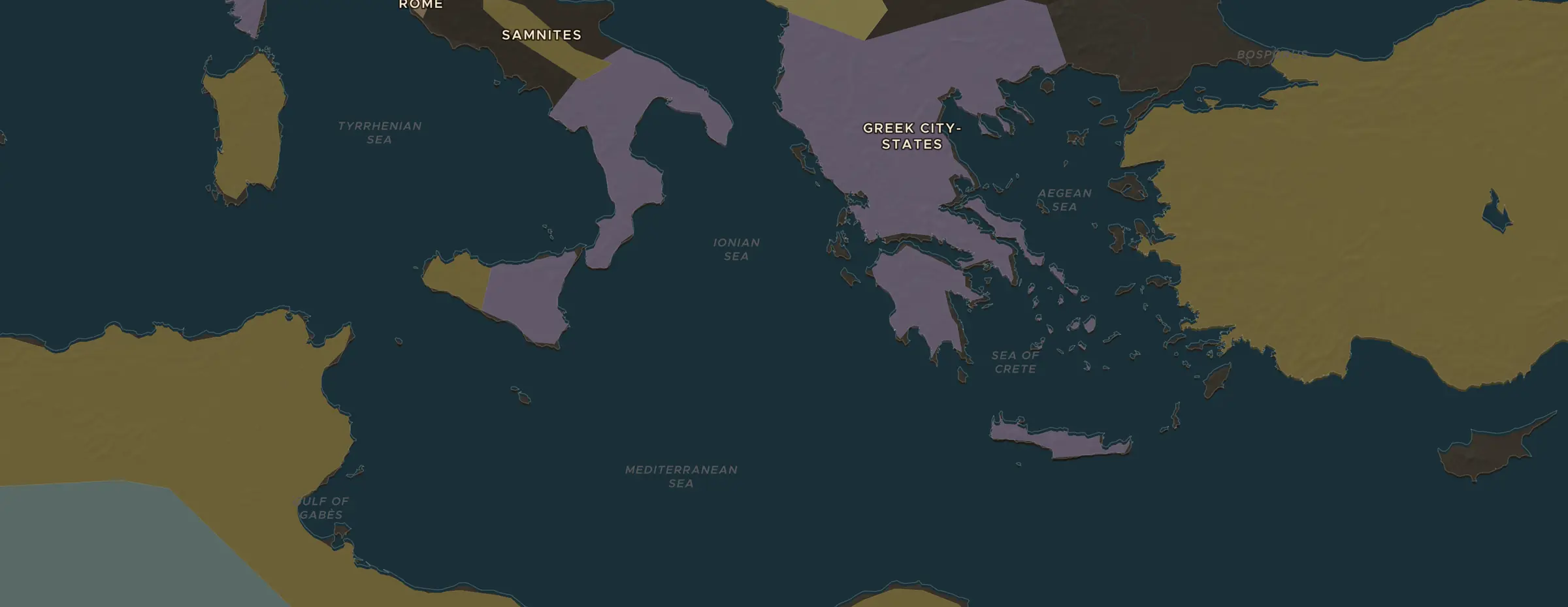 Die ChronoAtlas-Karte im Jahr 430 v. Chr., mit allen Stationen dieser Stunde